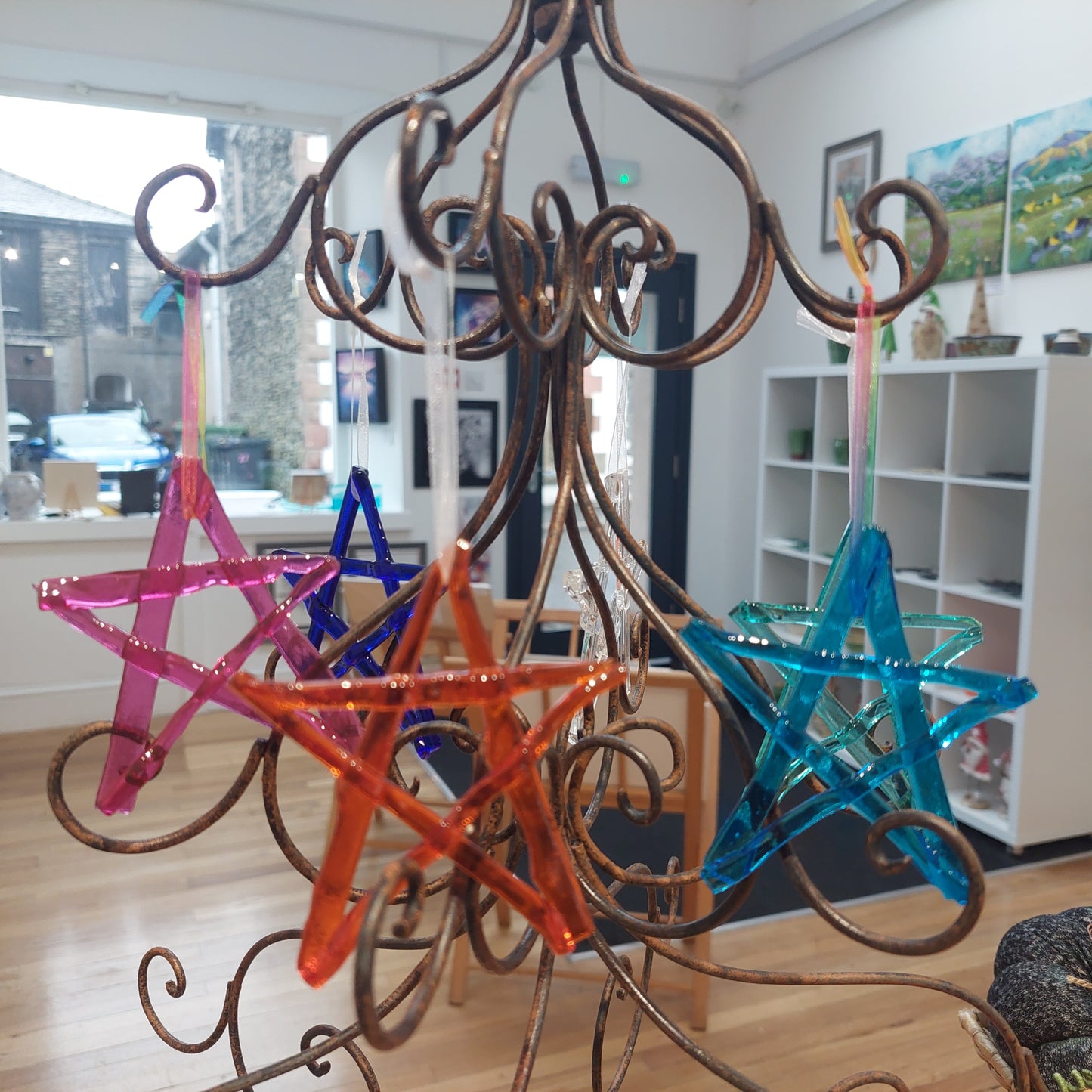 Turquoise Kiln Formed Glass Star, Handcrafted Christmas Tree Ornament