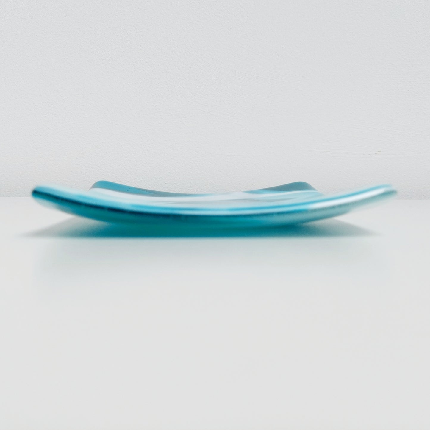 Teal Glass Art Plate, Small Handmade Fused Glass Trinket Dish (12 x 12 cm), Coffee Table Plate, Teal Living Room Décor