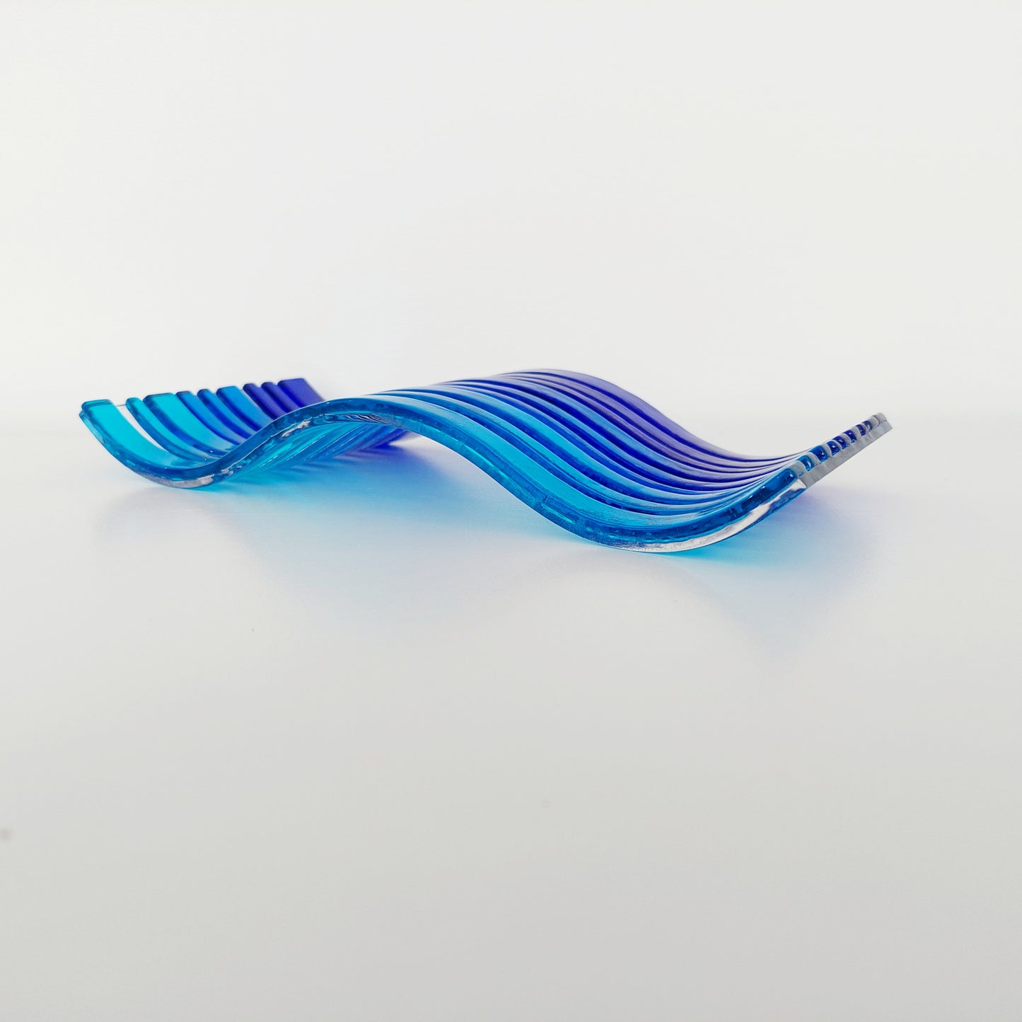 Blue Fused Glass Art Ornament, Freestanding Wavy Glass Panel, Blue Home Décor, Handmade Blue Living Room Ornament, Blue Bathroom Ornament