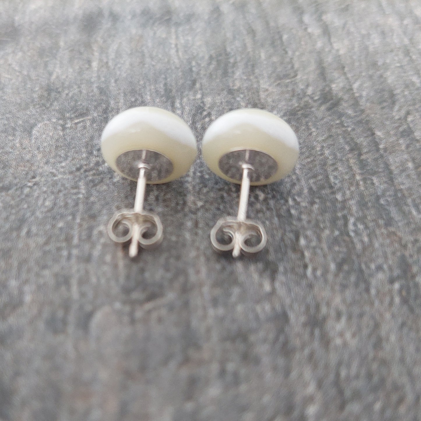 French Vanilla Glass Stud Earrings with Sterling Silver Posts, Handmade Cream Studs