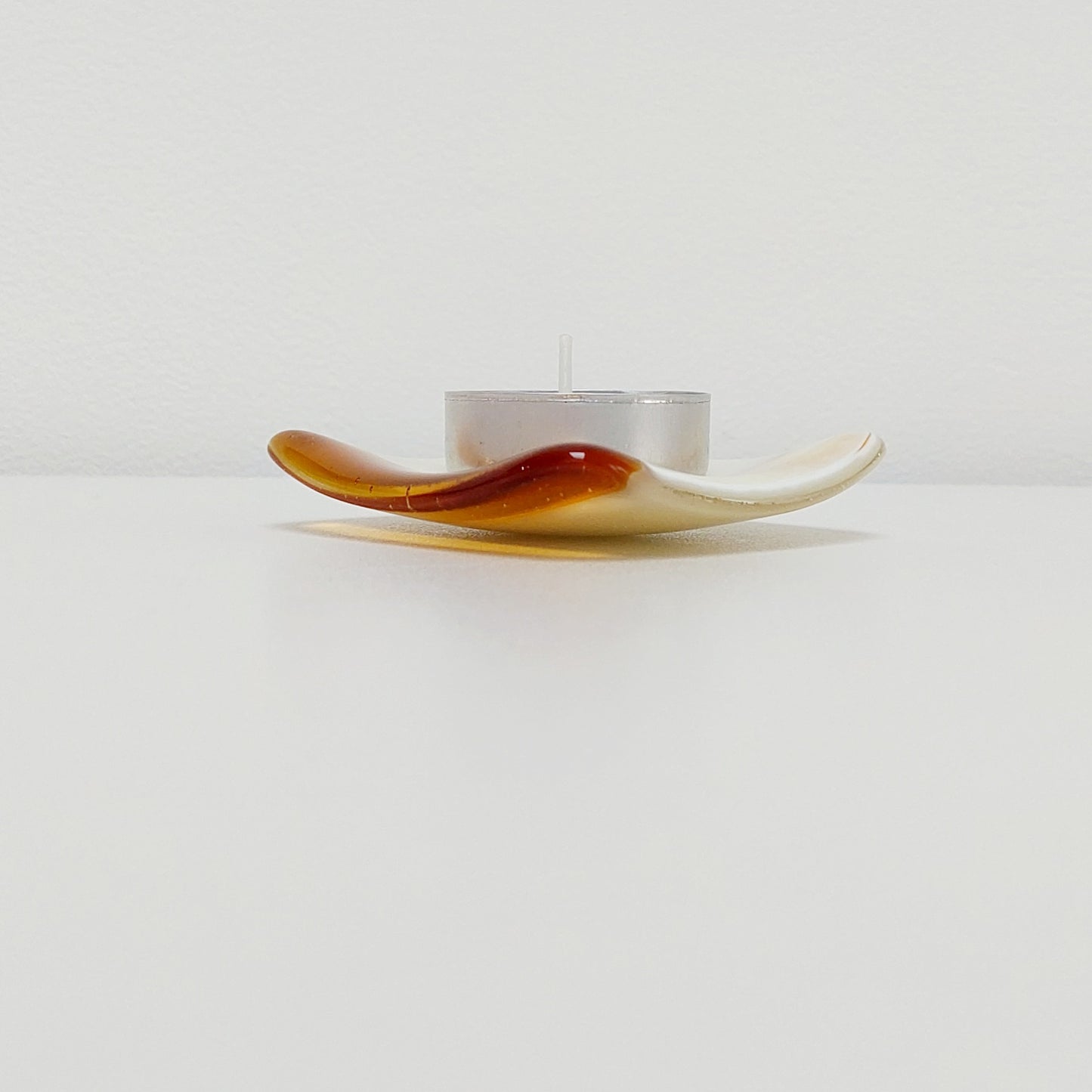 Amber and Cream Glass Ring Dish, Small Handmade Fused Glass Trinket Dish
