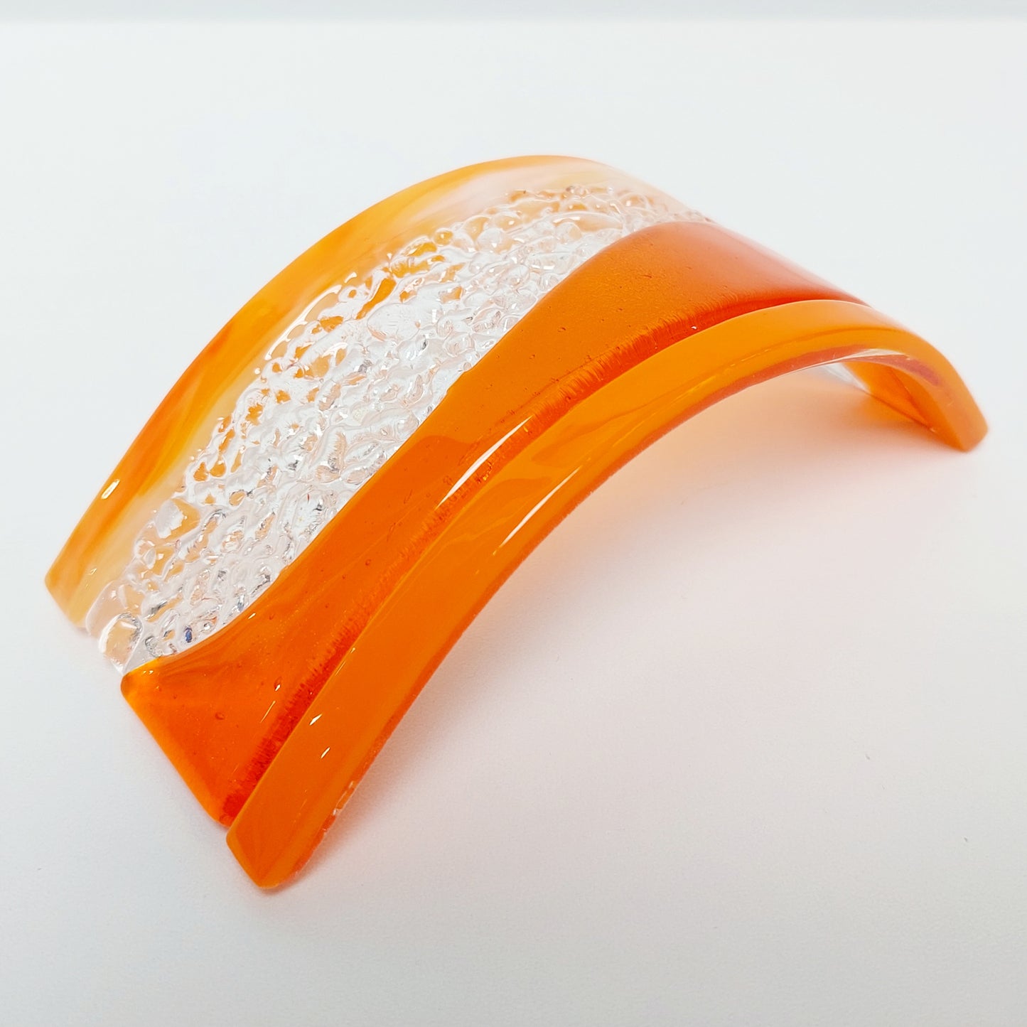 Orange Glass Art Curve, Handmade Textured Fused Glass Ornament, Freestanding Orange Glass Suncatcher, Candle Screen, Orange Décor