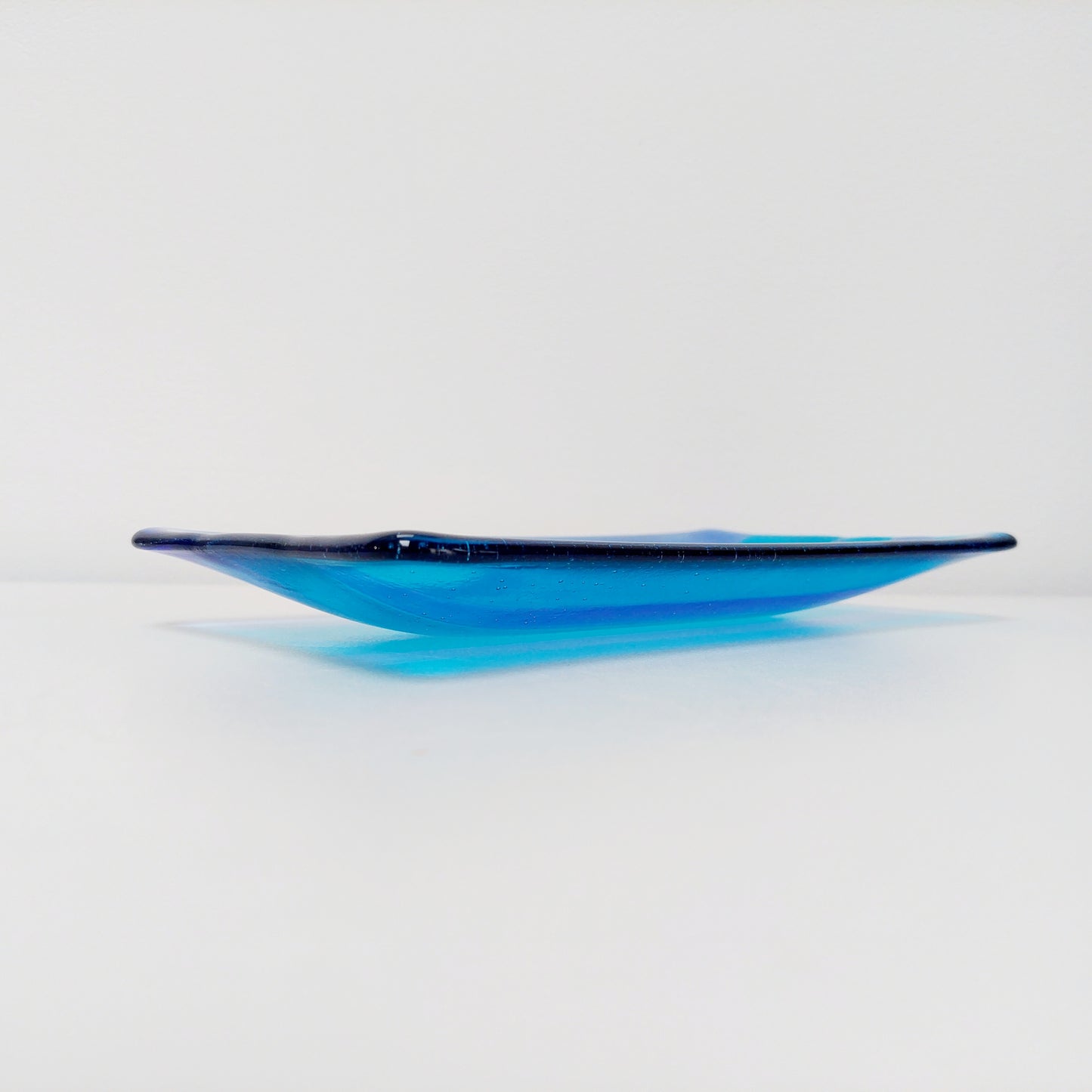 Turquoise Blue Glass Art Platter Kiln Formed in the Lake District