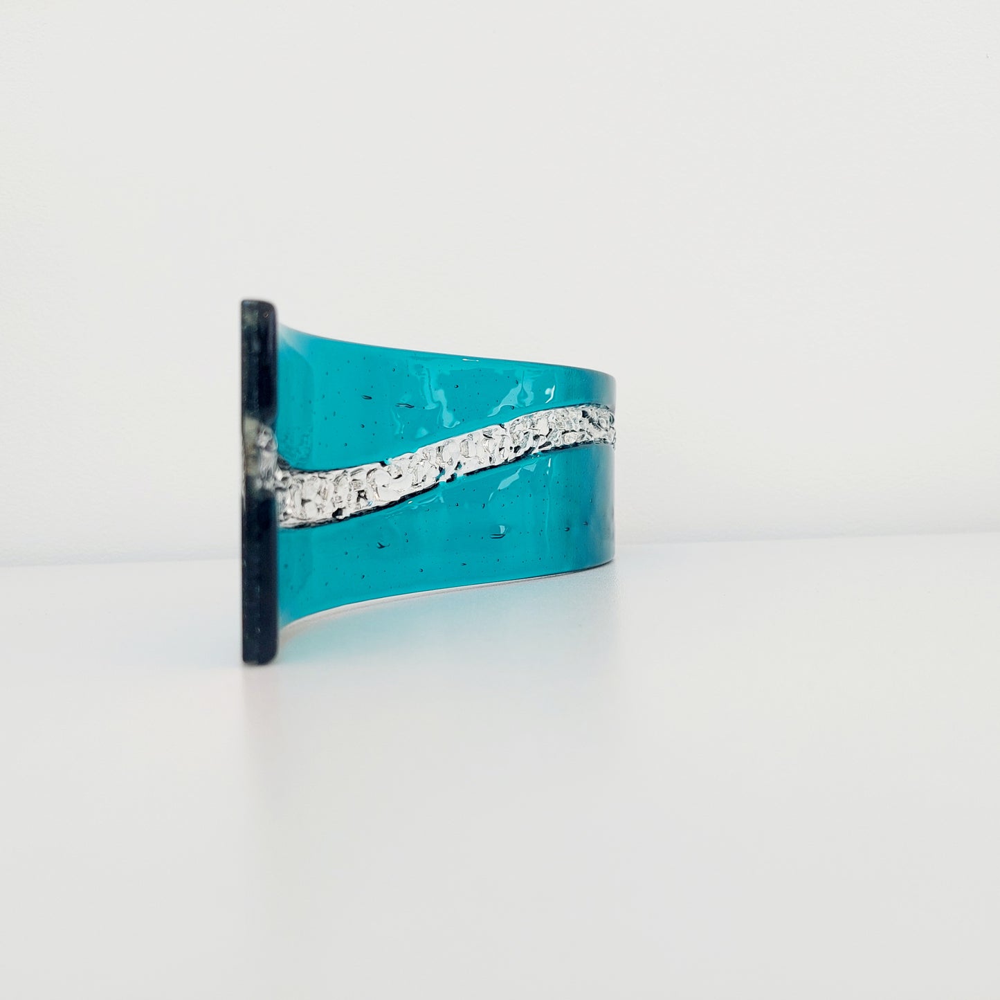 Abstract Teal Glass Art Wave, Contemporary Fused Glass Ornament