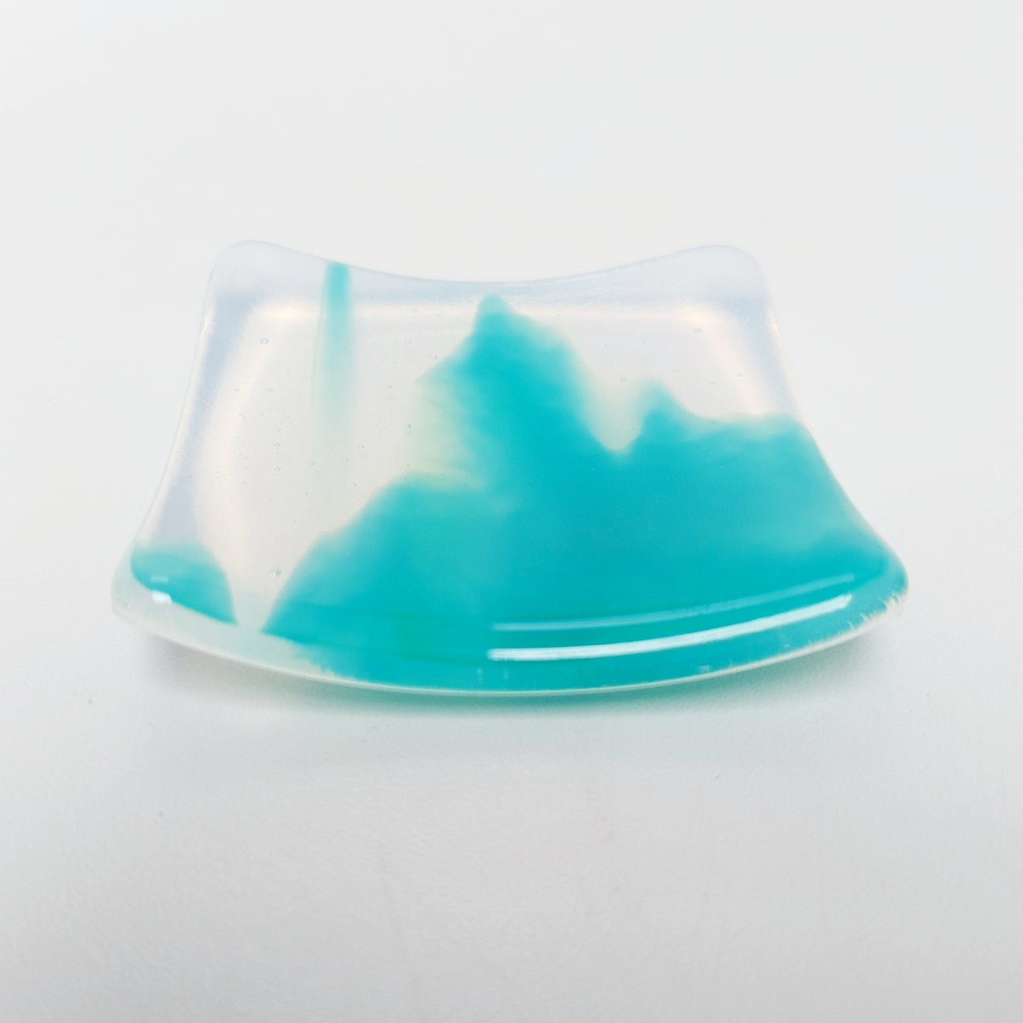 Rydal Water Glass Art Ring Bowl, Small Handmade Teal Opaline Trinket Dish