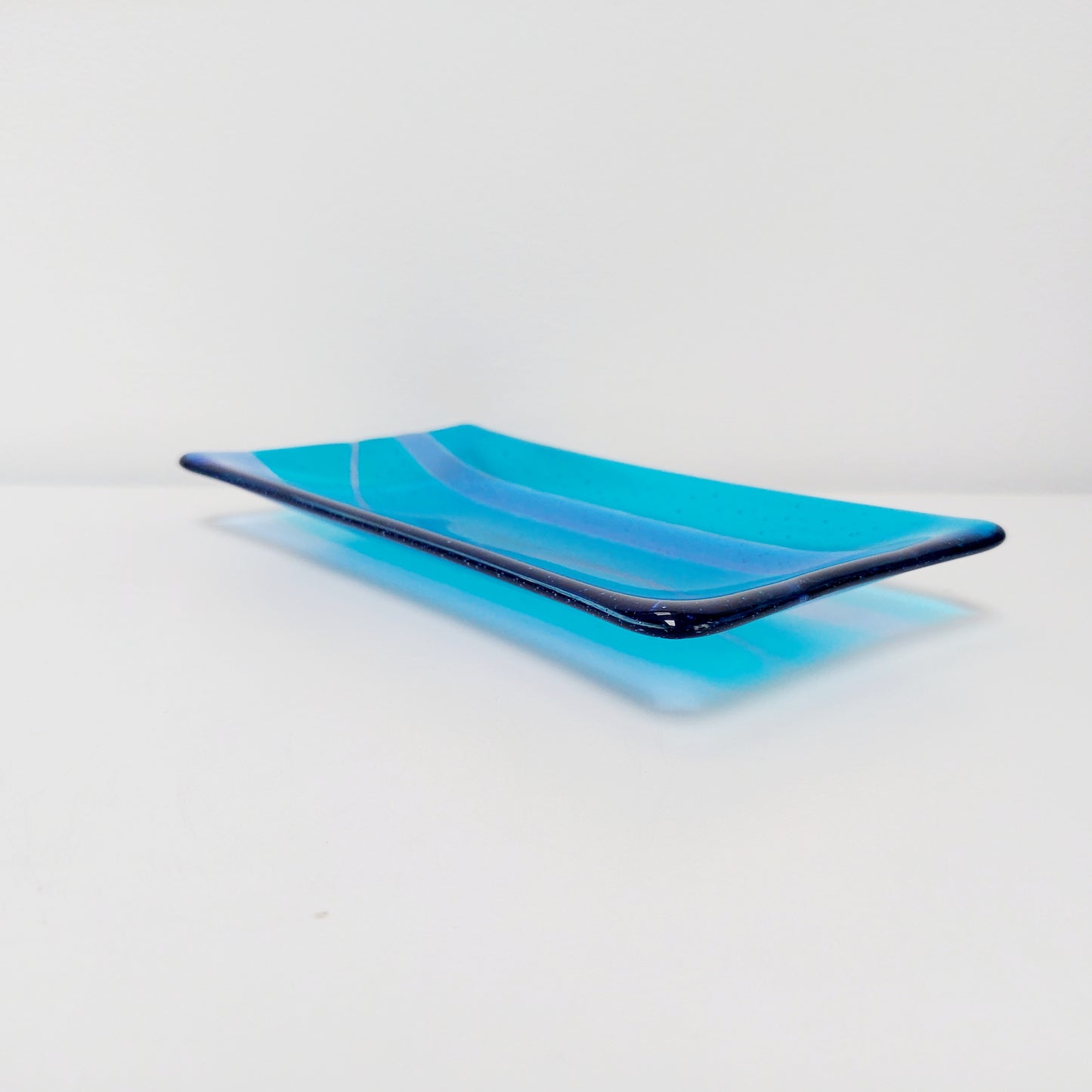 Turquoise Blue Glass Art Platter Kiln Formed in the Lake District