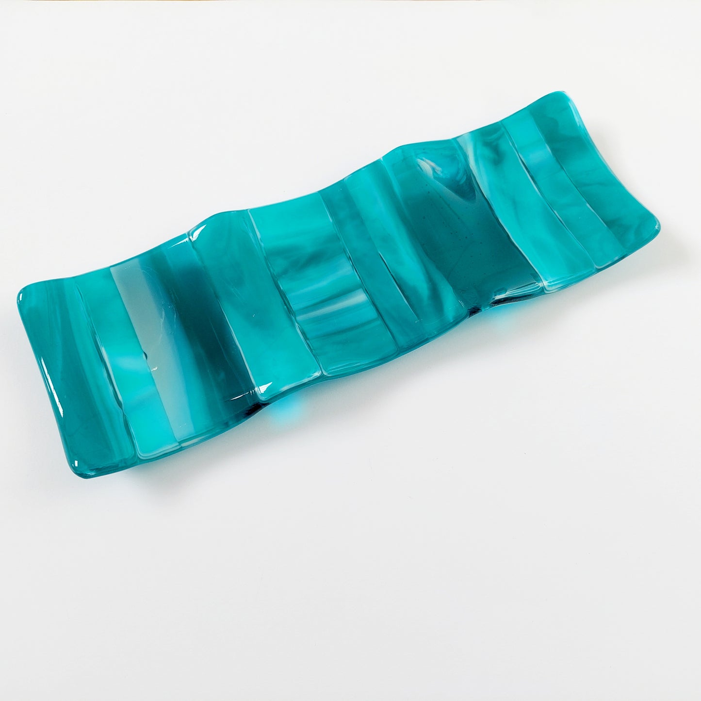 Handmade Teal Glass Candle Stand Kiln Formed in the Lake District