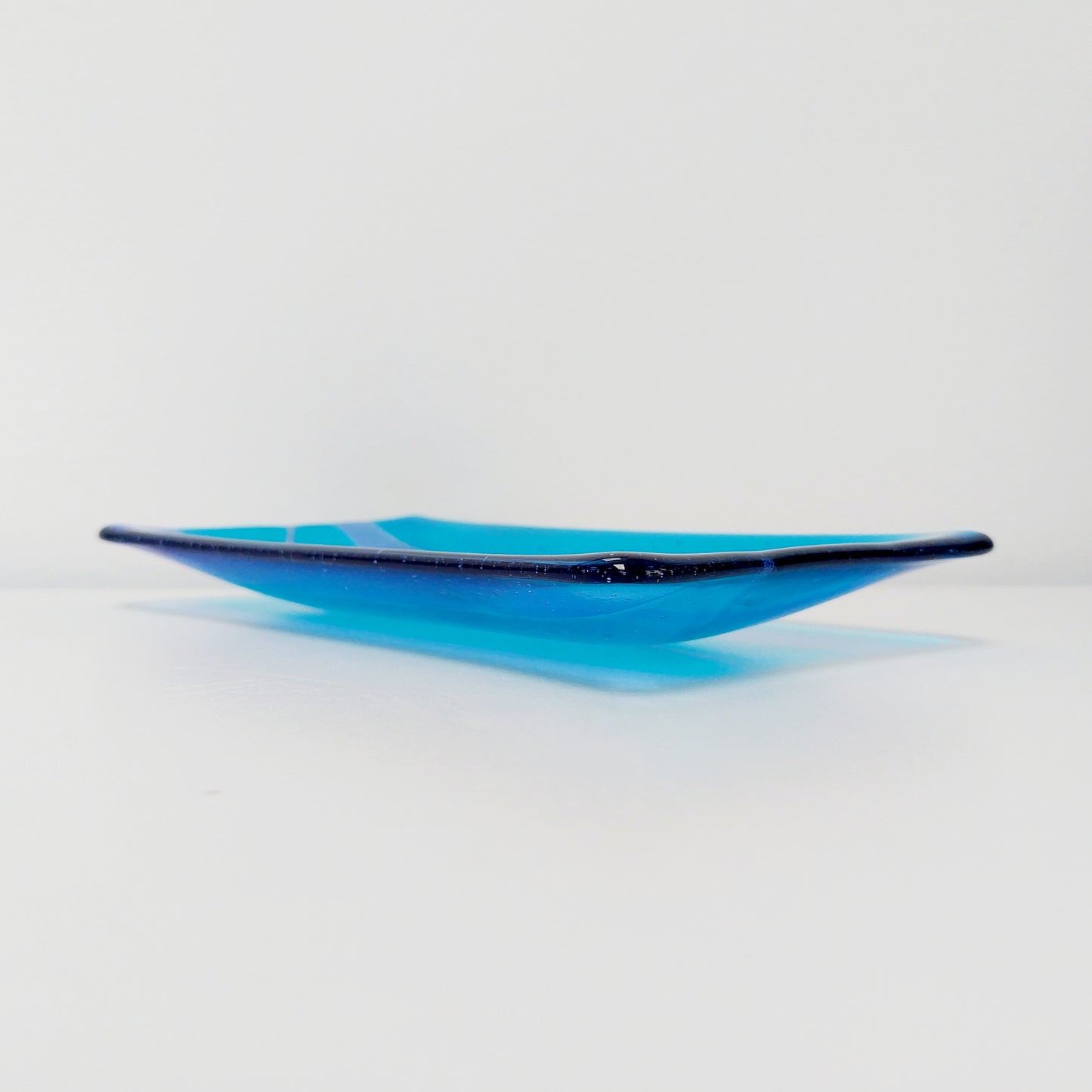 Turquoise Blue Glass Art Platter Kiln Formed in the Lake District