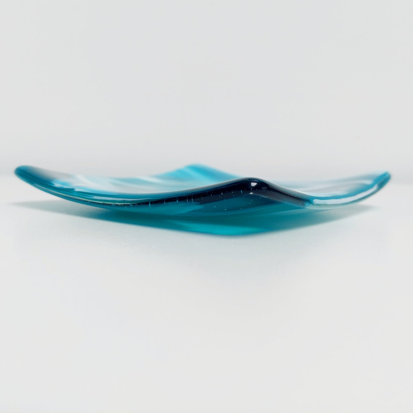 Teal Glass Art Plate, Small Handmade Fused Glass Trinket Dish (12 x 12 cm), Coffee Table Plate, Teal Living Room Décor