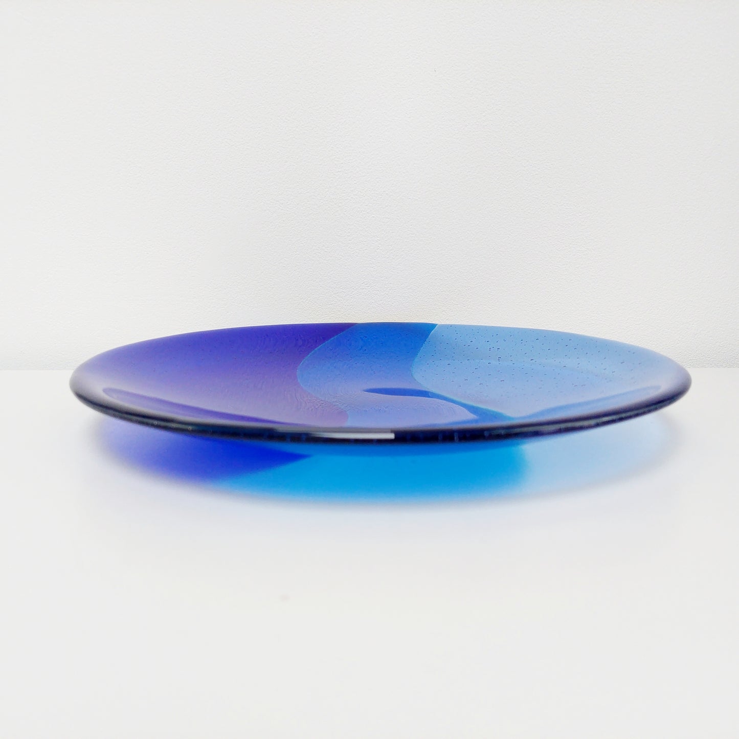 Windermere Waves Glass Art Bowl, Large Handmade Blue Fused Glass Bowl, Shallow Fruit Bowl, Kitchen Island Centrepiece, Blue Kitchen Décor