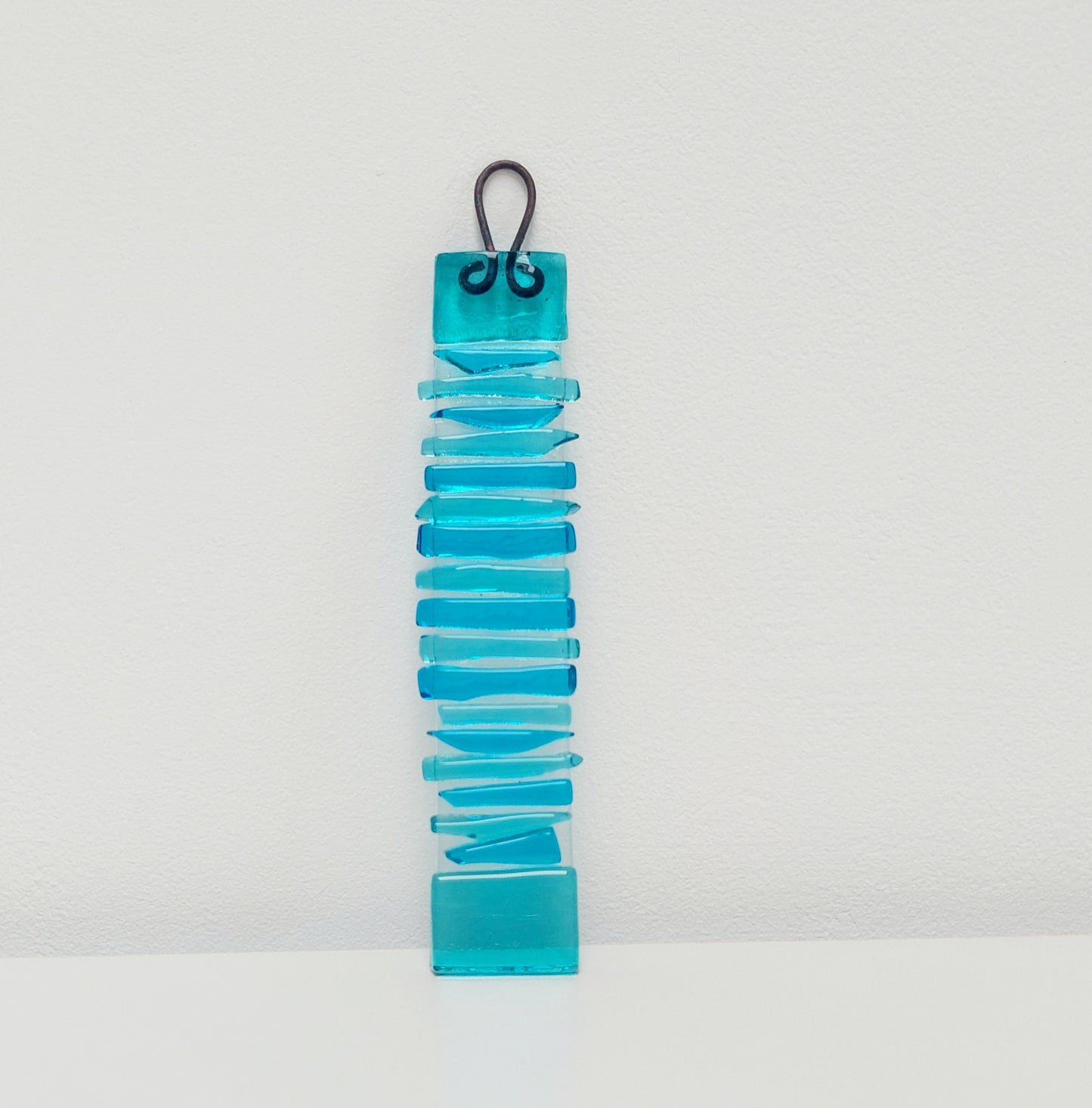 Aqua Turquoise Glass Wish Stick, Handmade Fused Glass Suncatcher