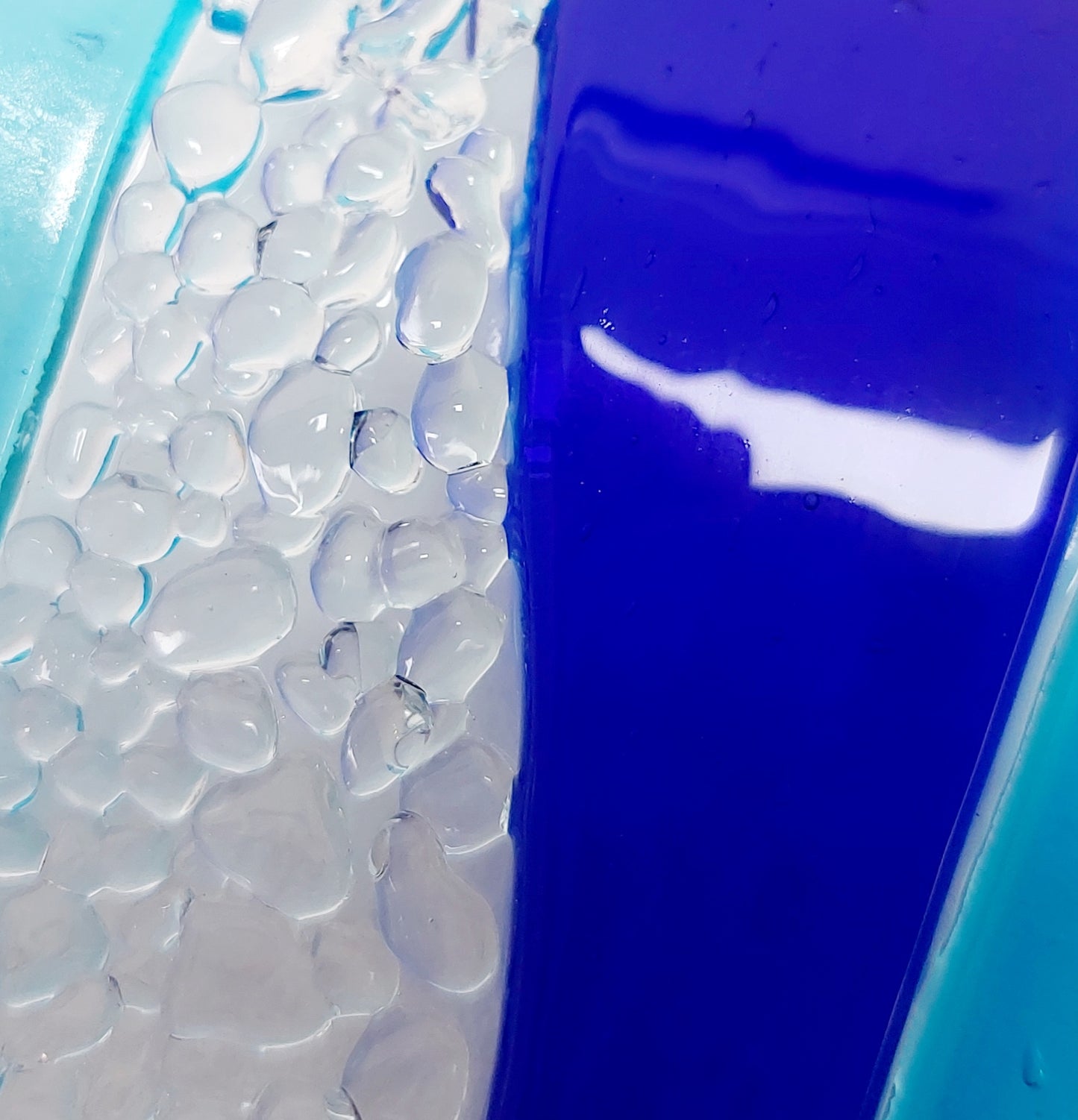 Cobalt Blue Glass Art Wave with Turquoise Accents