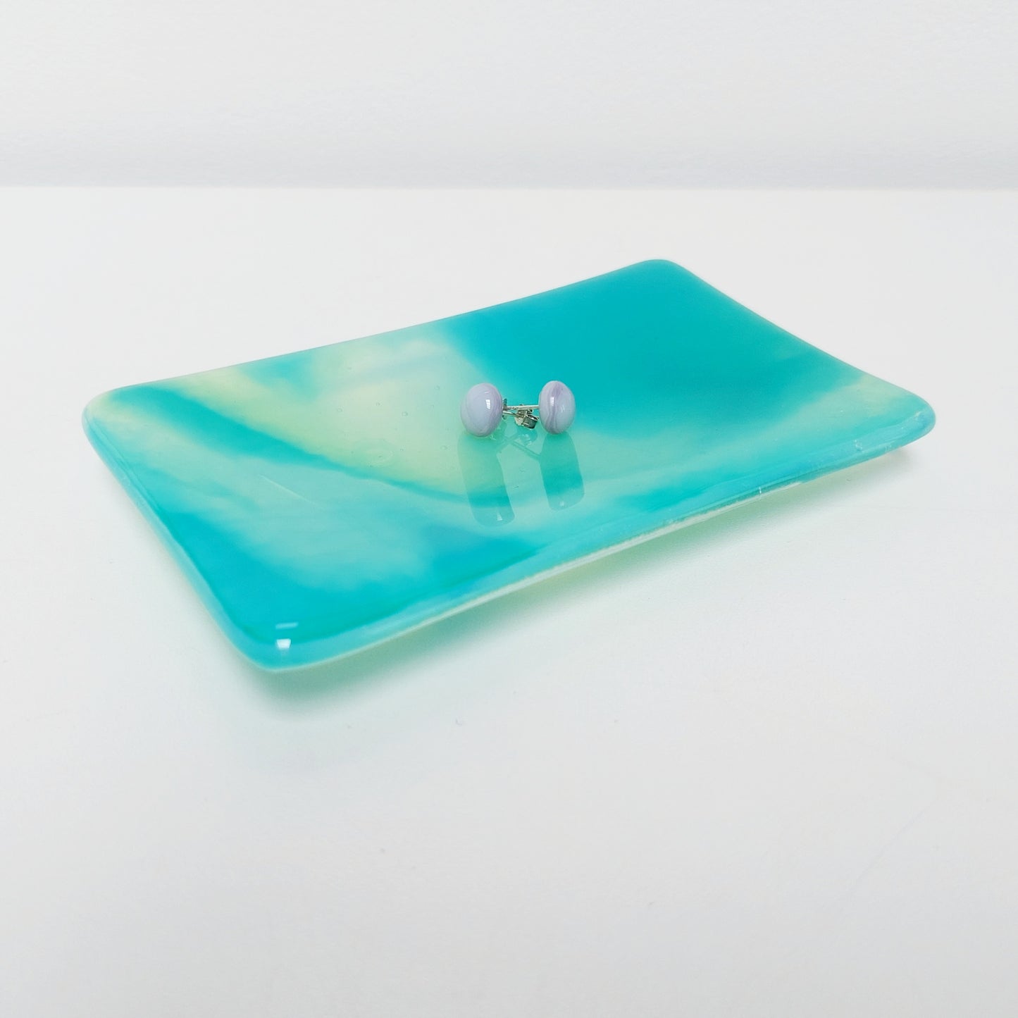 Rydal Water Glass Art Soap Dish, Handmade Opaline Green and Teal Fused Glass Dish, Natural Green Bathroom Décor
