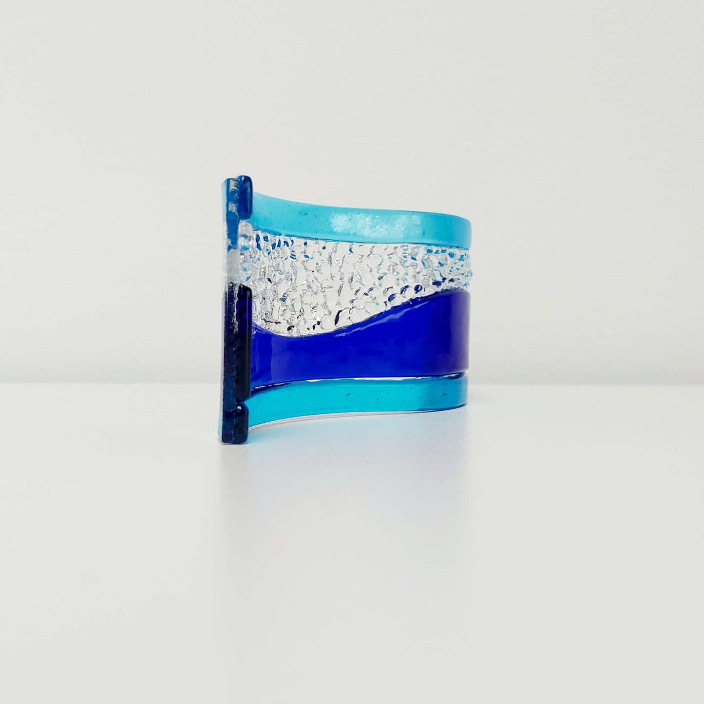 Cobalt Blue Glass Art Wave with Turquoise Accents