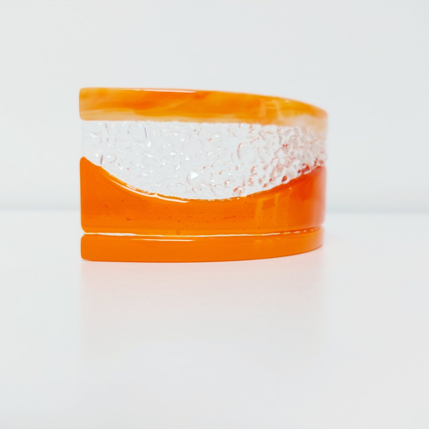 Orange Glass Art Curve, Handmade Textured Fused Glass Ornament, Freestanding Orange Glass Suncatcher, Candle Screen, Orange Décor
