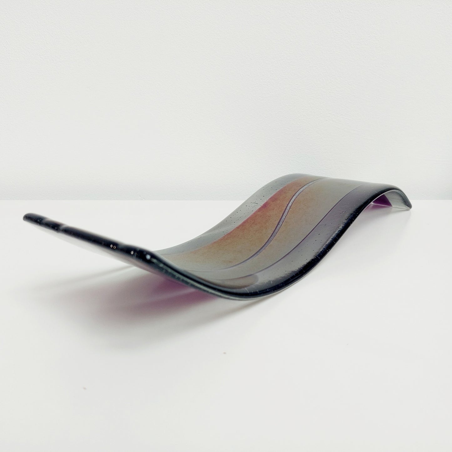Amethyst and Grey Glass Wave, Large Handmade Iridescent Purple and Silver Grey Glass Art Ornament, Opulent Table Centrepiece, Amethyst Décor