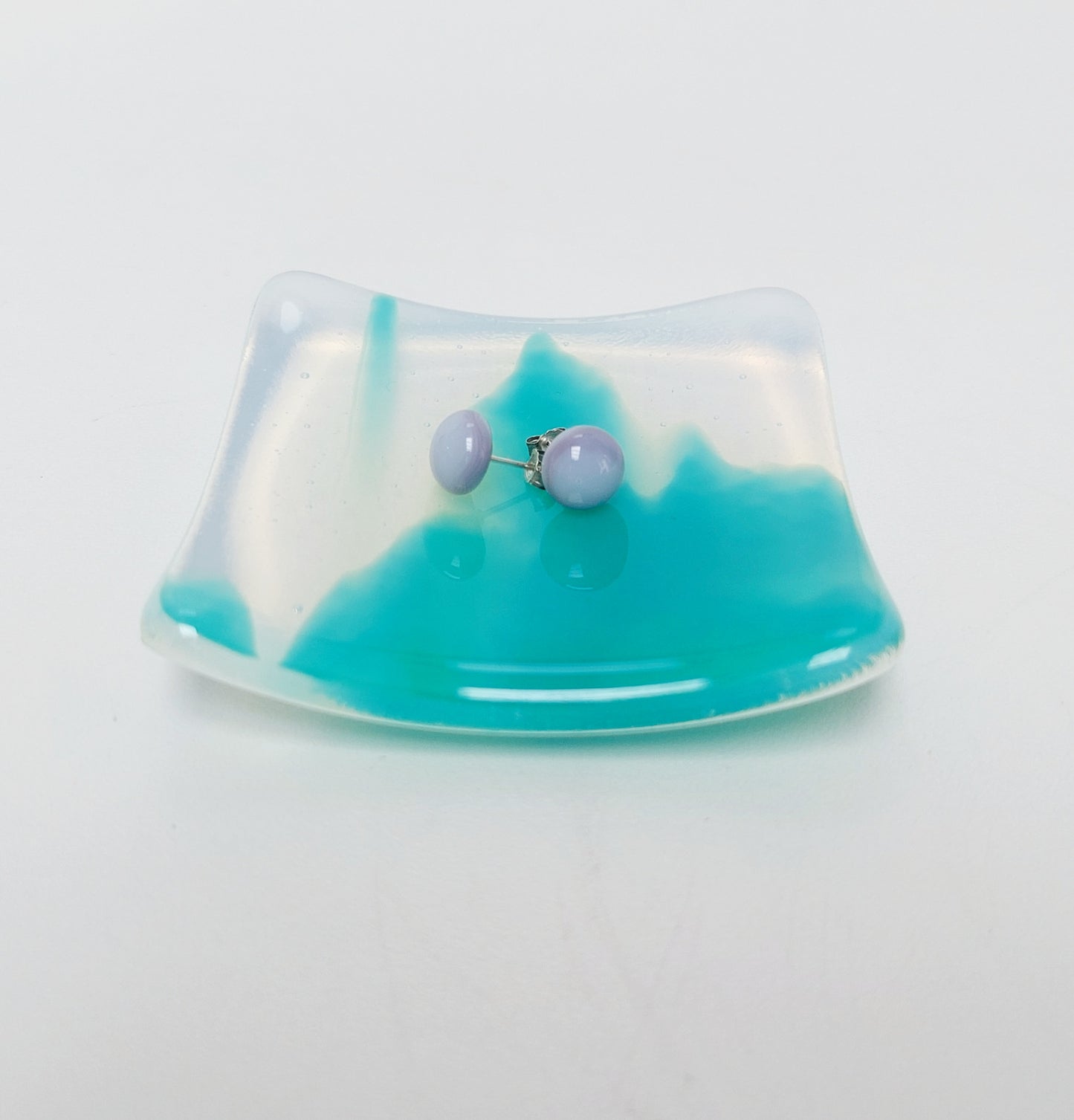 Rydal Water Glass Art Ring Bowl, Small Handmade Teal Opaline Trinket Dish