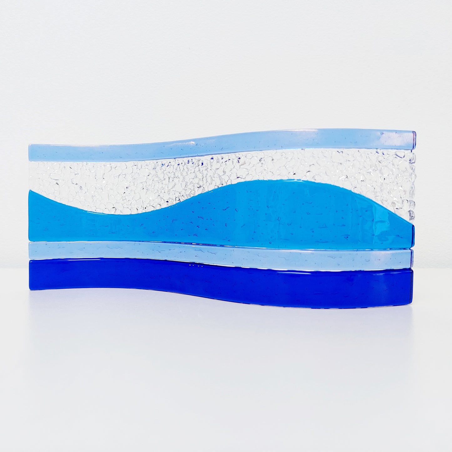 Handmade Blue Kiln Formed Glass Wave, Lake District Ornament