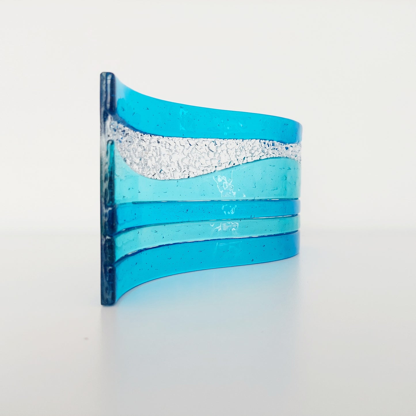 Aqua and Turquoise Glass Art Ornament, Handmade Kiln Formed Glass Wave, Textured Mantlepiece Ornament, Lake District Glass Art, Summer Décor