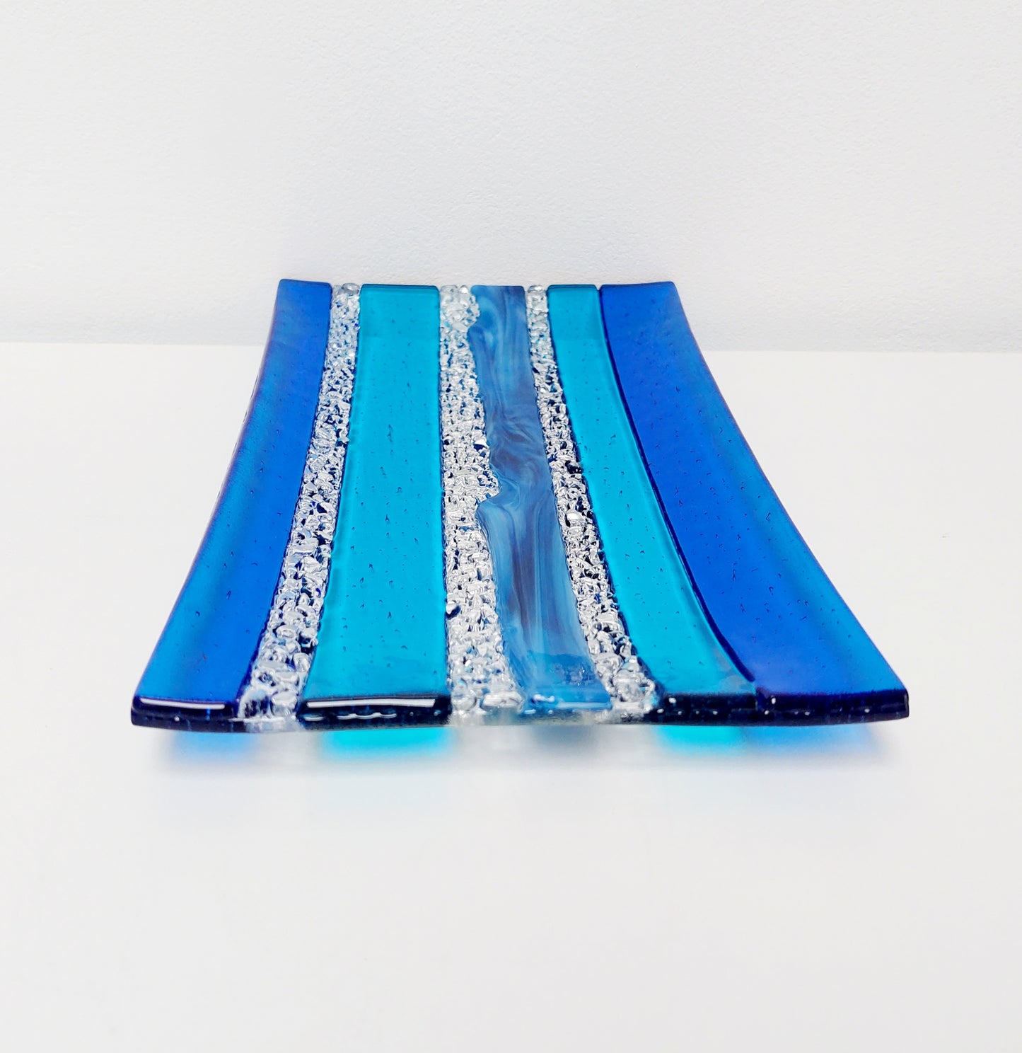 Blue Textured Glass Art Plate, Handcrafted Decorative Tray