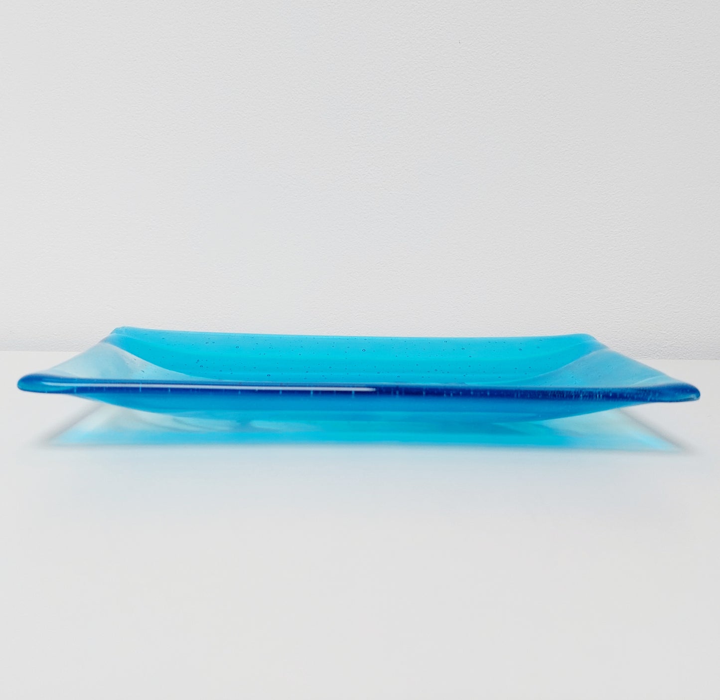 Winter in the Lakes Glass Art Platter, Turquoise Artisanal Glass Plate, Large Handmade Blue Glass Trinket Dish, Turquoise Décor