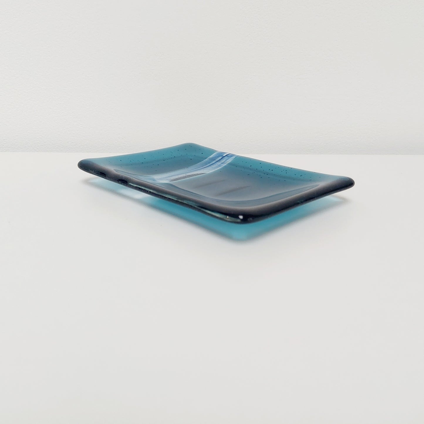 Ocean Glass Art Soap Tray, Handmade Aventurine and Sea Blue Fused Glass Dish