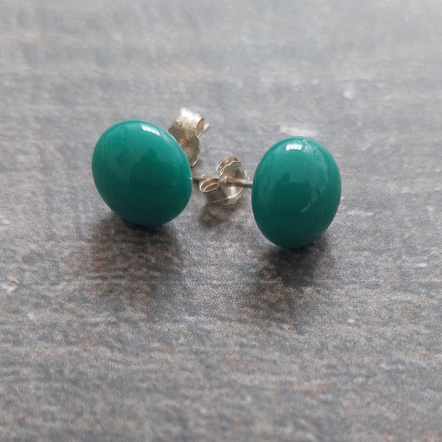 Teal Glass Stud Earrings with Sterling Silver Posts