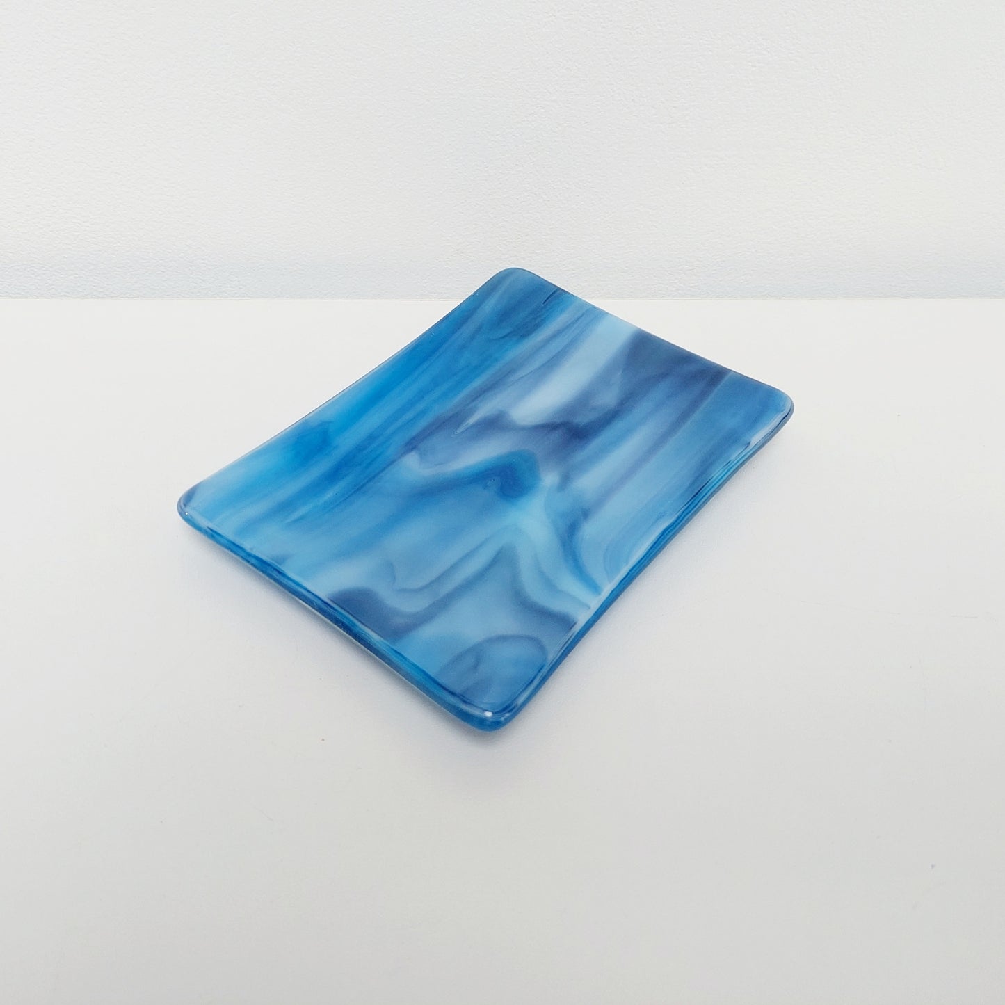 Tranquil Waters Glass Art Dish, Handmade Blue Trinket Dish or Soap Tray
