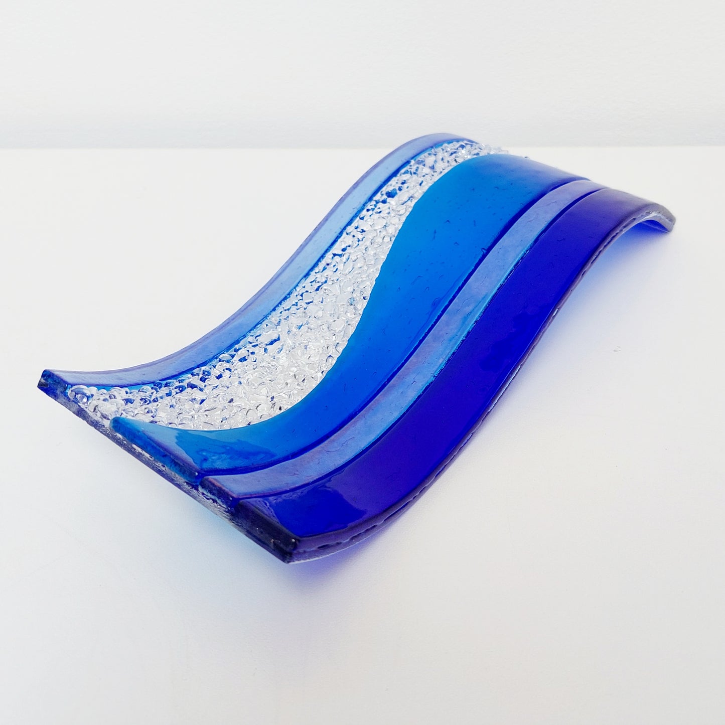 Handmade Blue Kiln Formed Glass Wave, Lake District Ornament