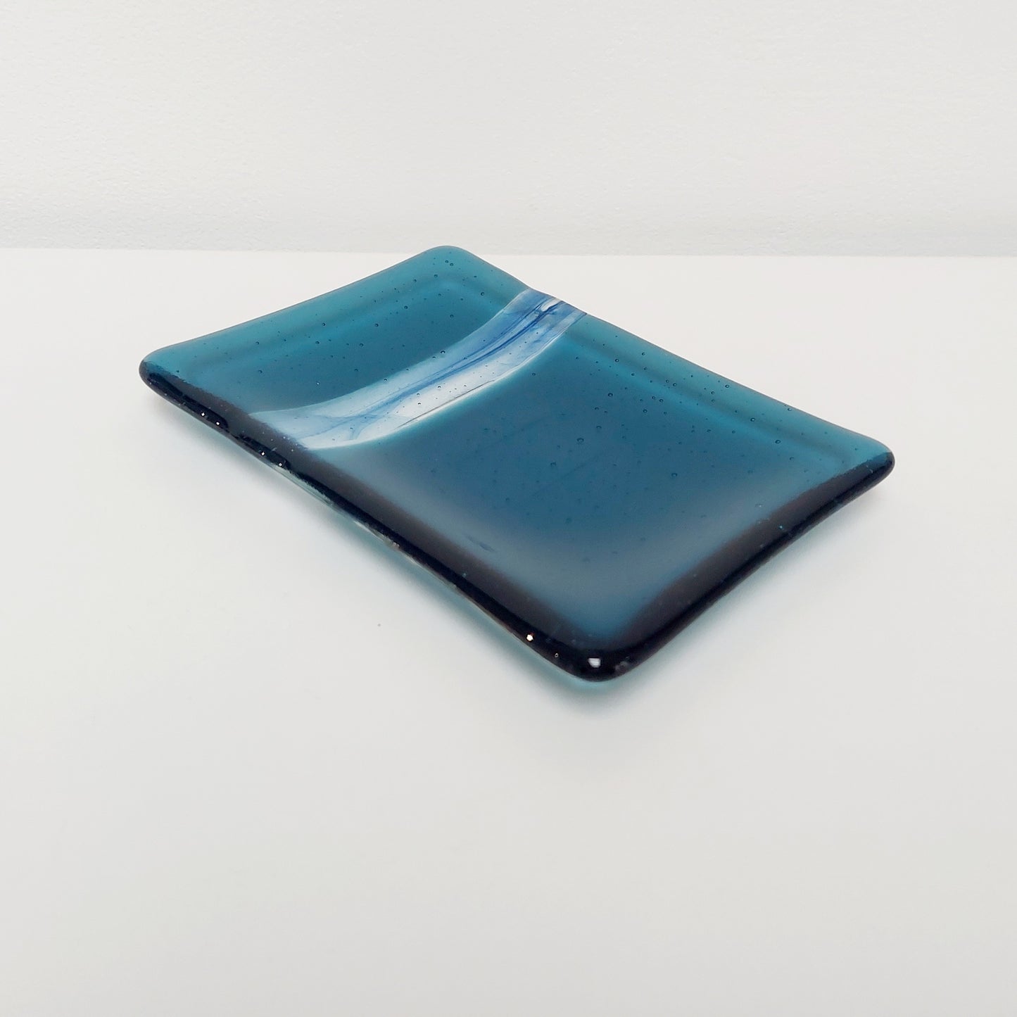 Ocean Glass Art Soap Tray, Handmade Aventurine and Sea Blue Fused Glass Dish