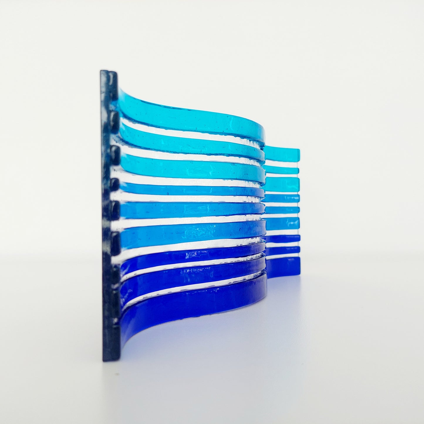 Blue Fused Glass Art Ornament, Freestanding Wavy Glass Panel, Blue Home Décor, Handmade Blue Living Room Ornament, Blue Bathroom Ornament