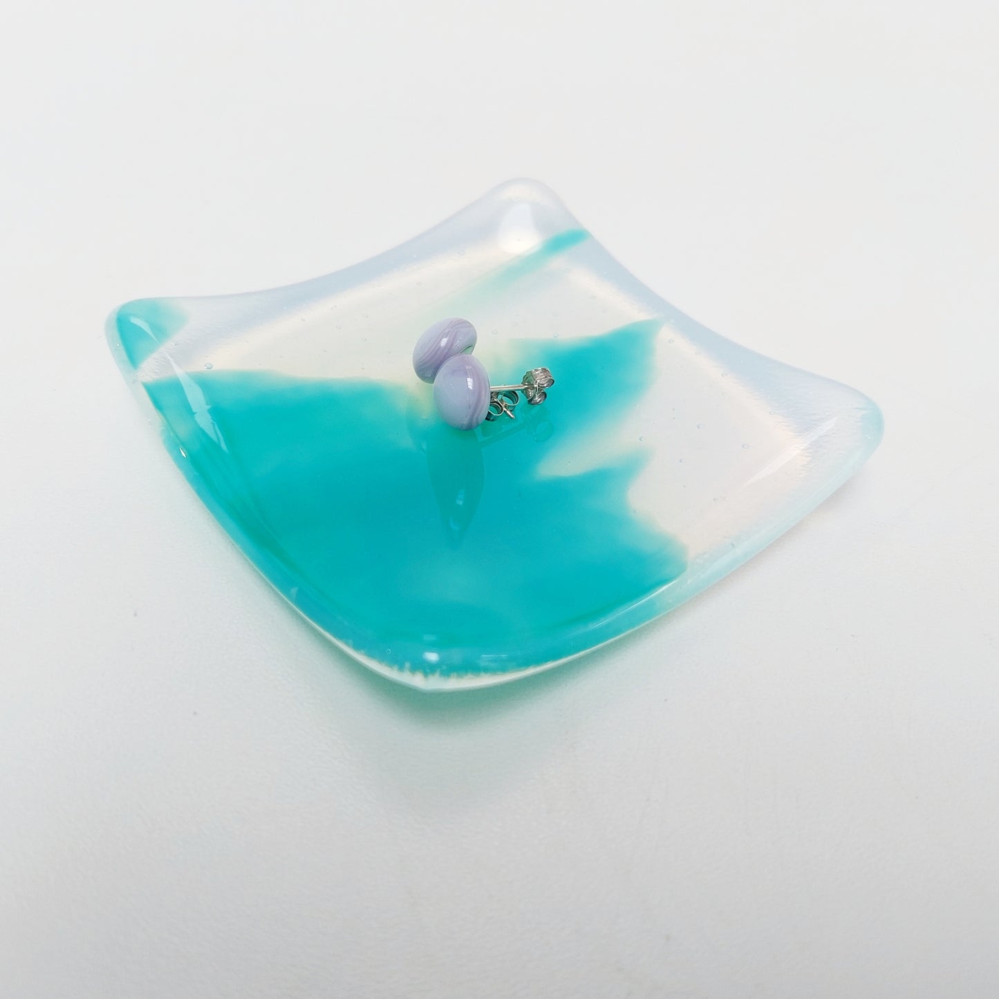 Rydal Water Glass Art Ring Bowl, Small Handmade Teal Opaline Trinket Dish