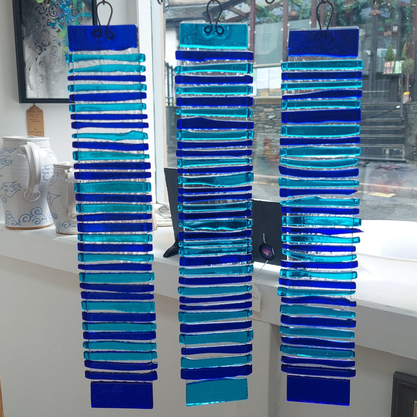 Abstract Turquoise and Cobalt Blue Glass Suncatcher