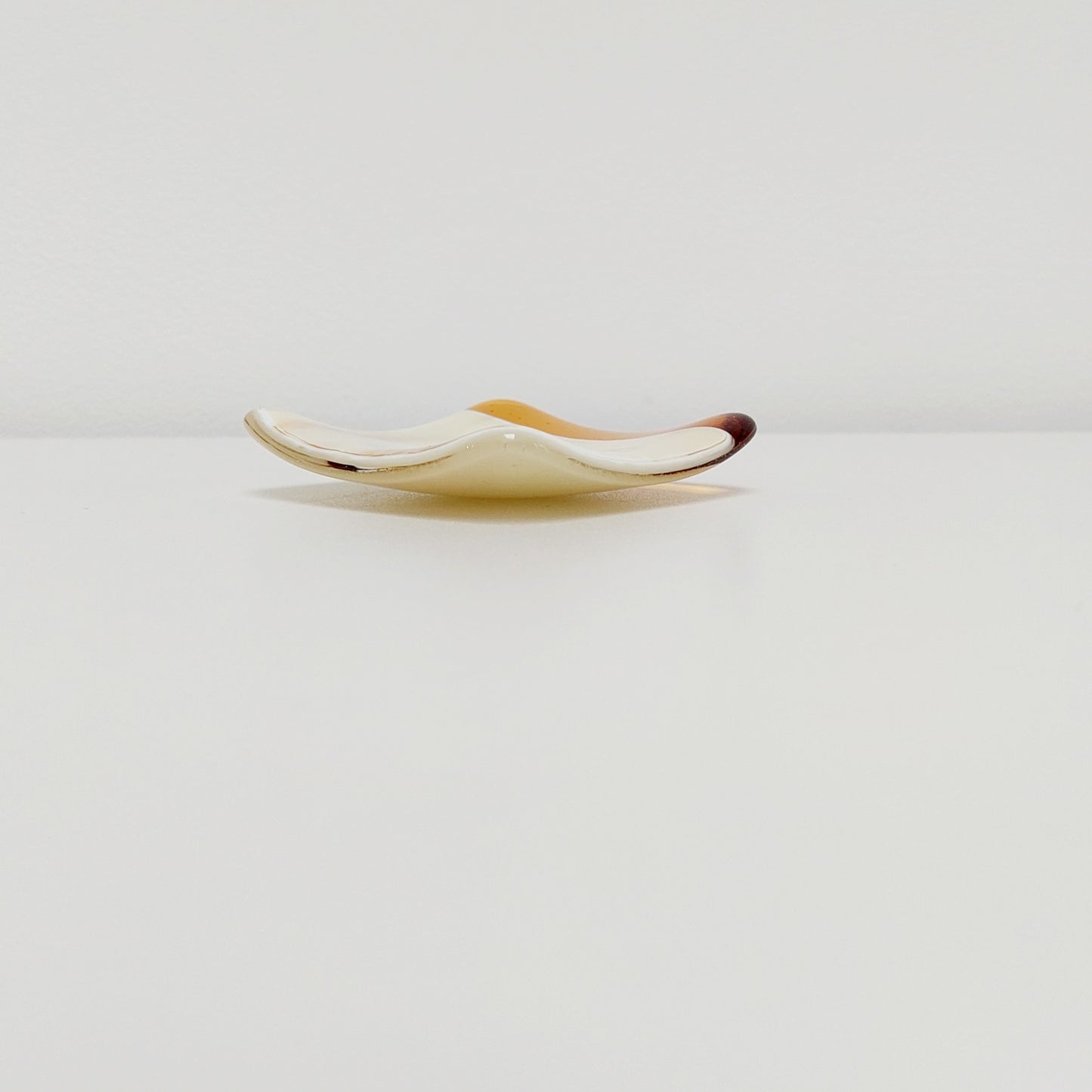 Amber and Cream Glass Ring Dish, Small Handmade Fused Glass Trinket Dish