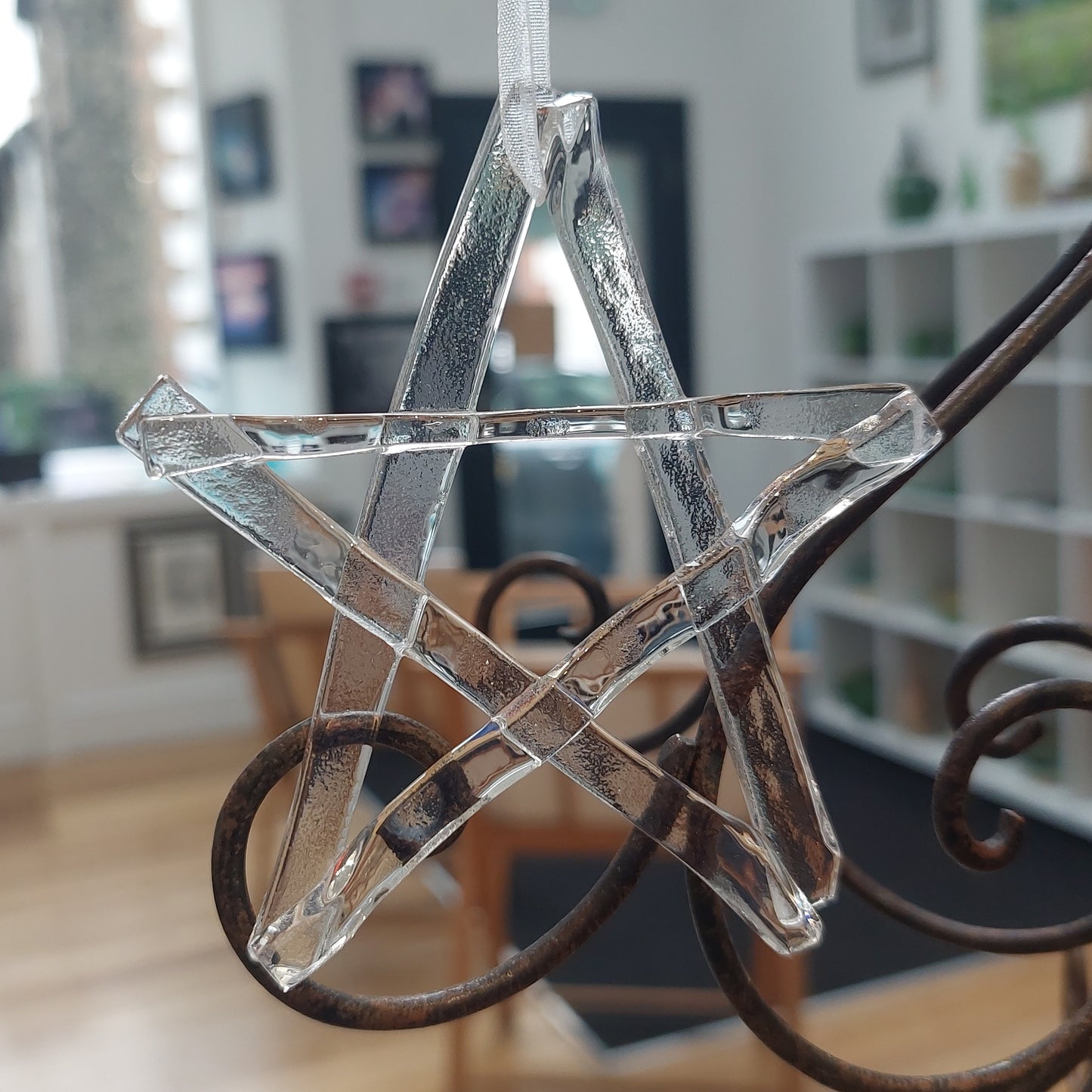 Clear Kiln Formed Glass Star, Handcrafted Christmas Tree Ornament