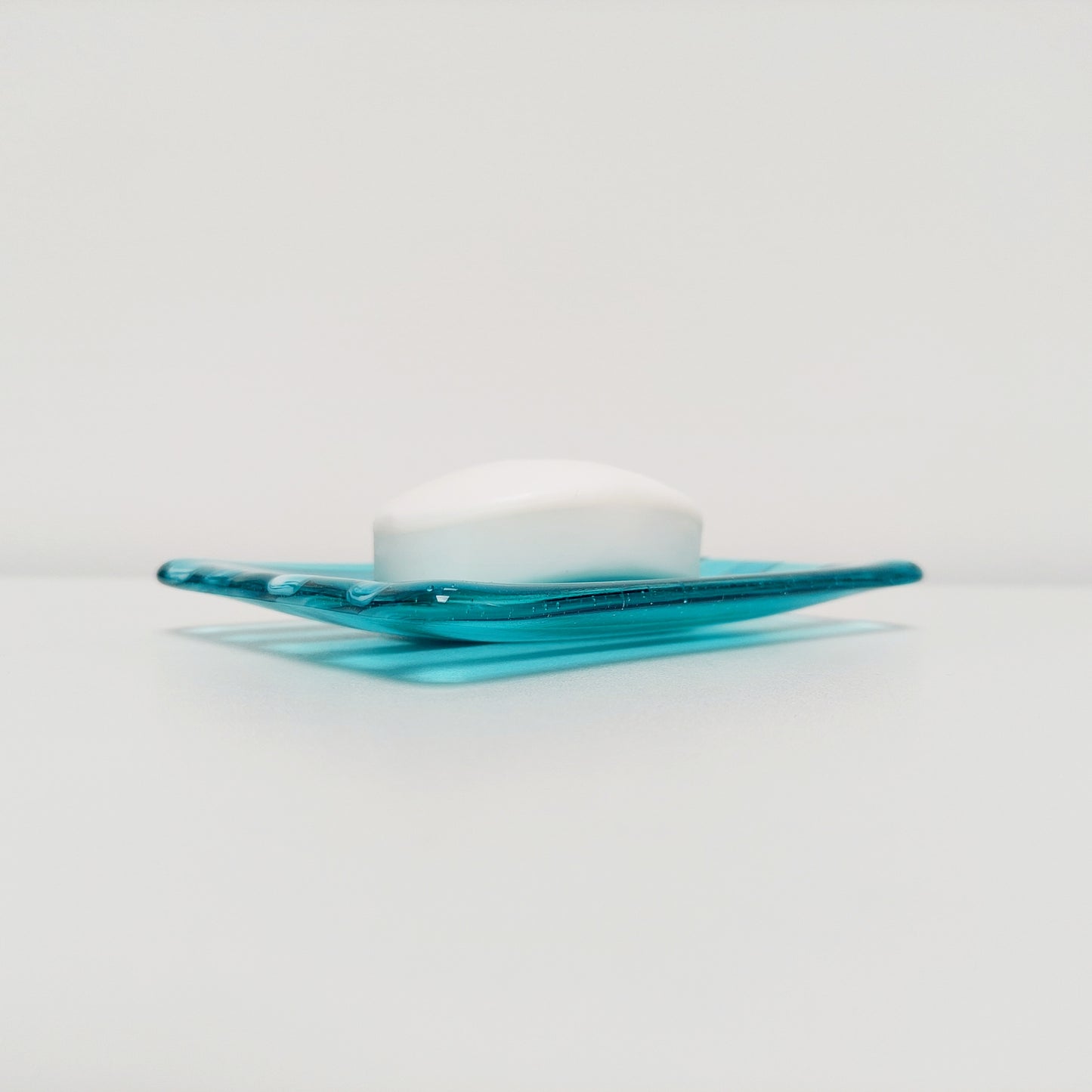 Aqua and Teal Glass Art Plate, Handcrafted Kiln Formed Trinket Dish