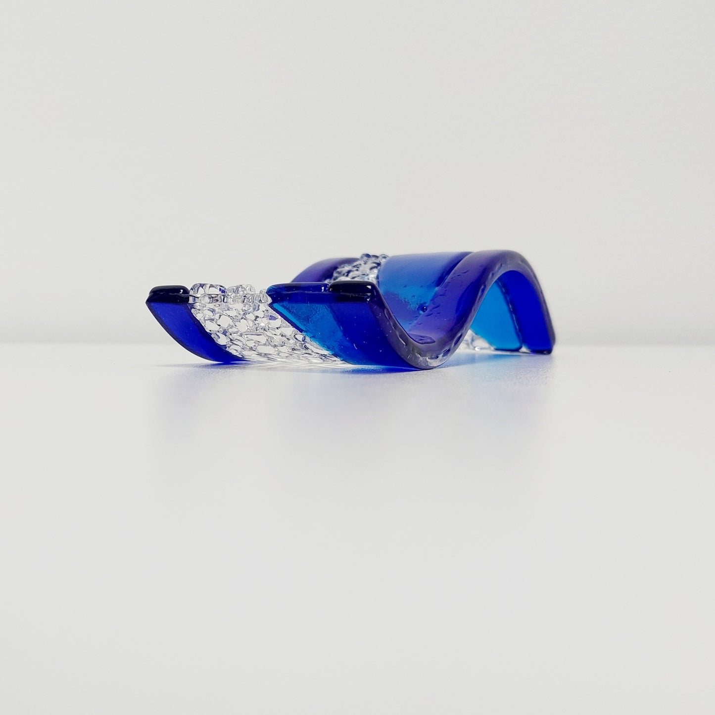 Blue Fused Glass Art Wave, Small Handcrafted Lake District Ornament