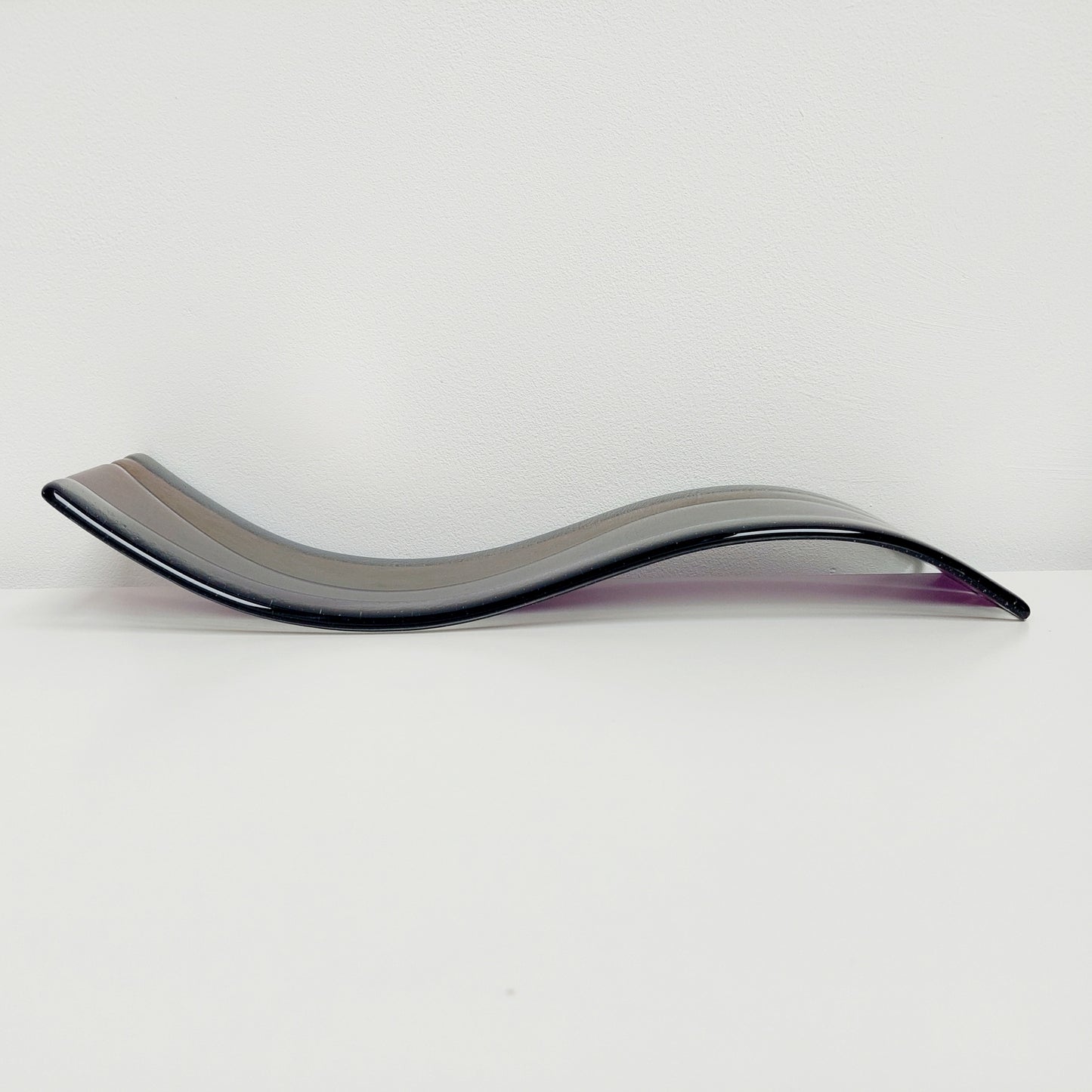 Amethyst and Grey Glass Wave, Large Handmade Iridescent Purple and Silver Grey Glass Art Ornament, Opulent Table Centrepiece, Amethyst Décor