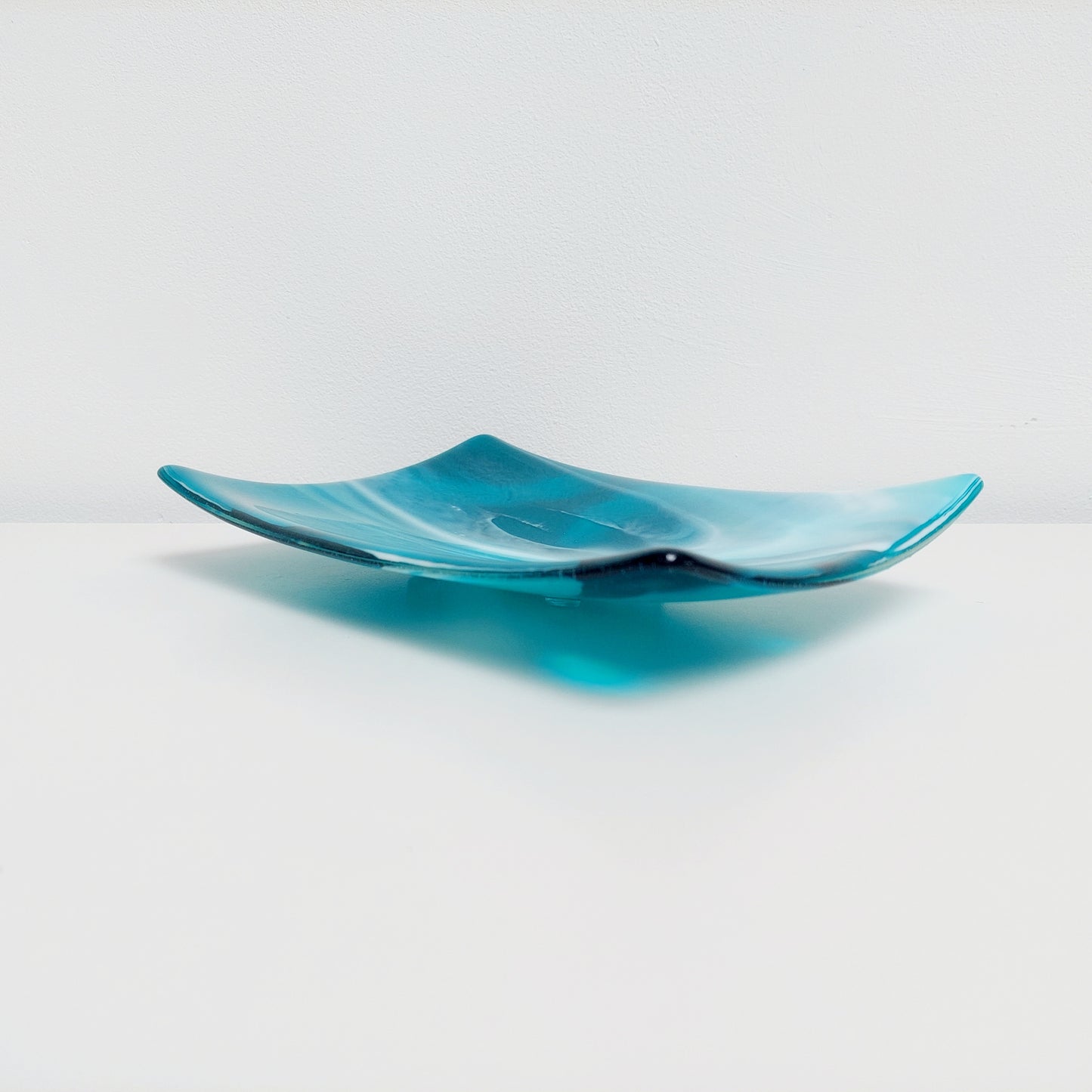 Teal Decorative Glass Art Plate, Handmade Fused Glass Coffee Table Centrepiece, Teal Living Room Décor, Artisan Glass Fruit Bowl, Teal Décor