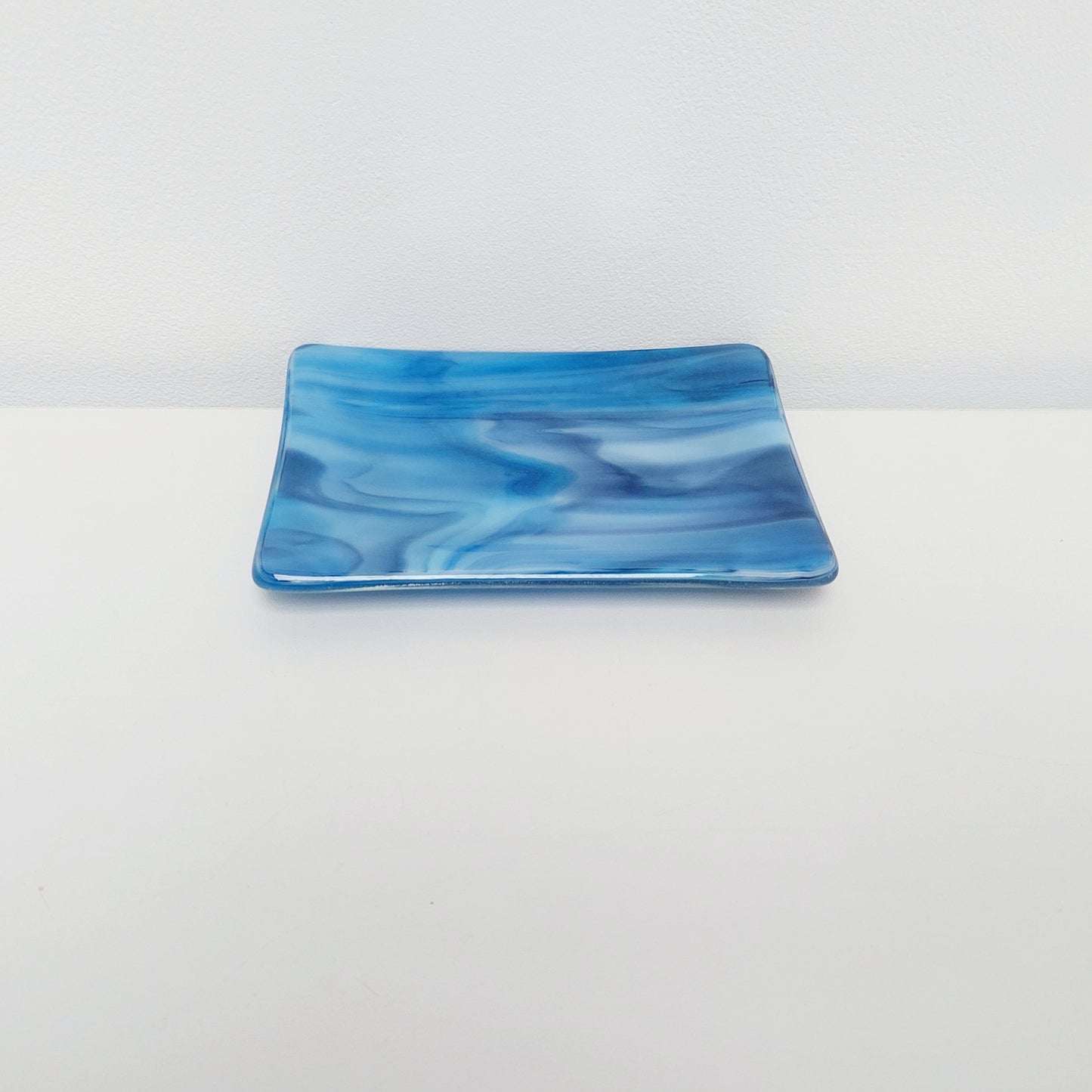 Tranquil Waters Glass Art Dish, Handmade Blue Trinket Dish or Soap Tray