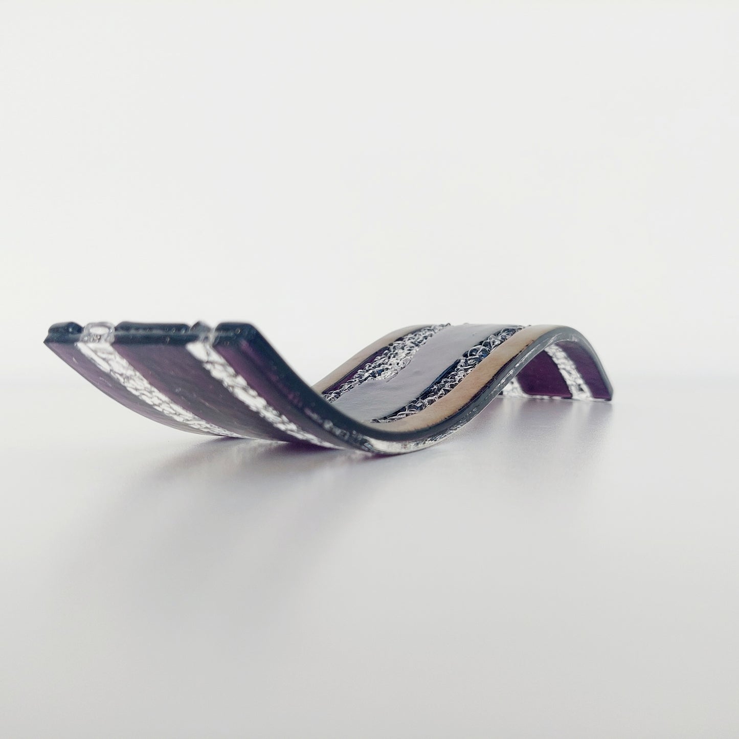 Amethyst Glass Art Ornament, Handmade Iridescent Purple Fused Glass Wave, Luxurious Décor