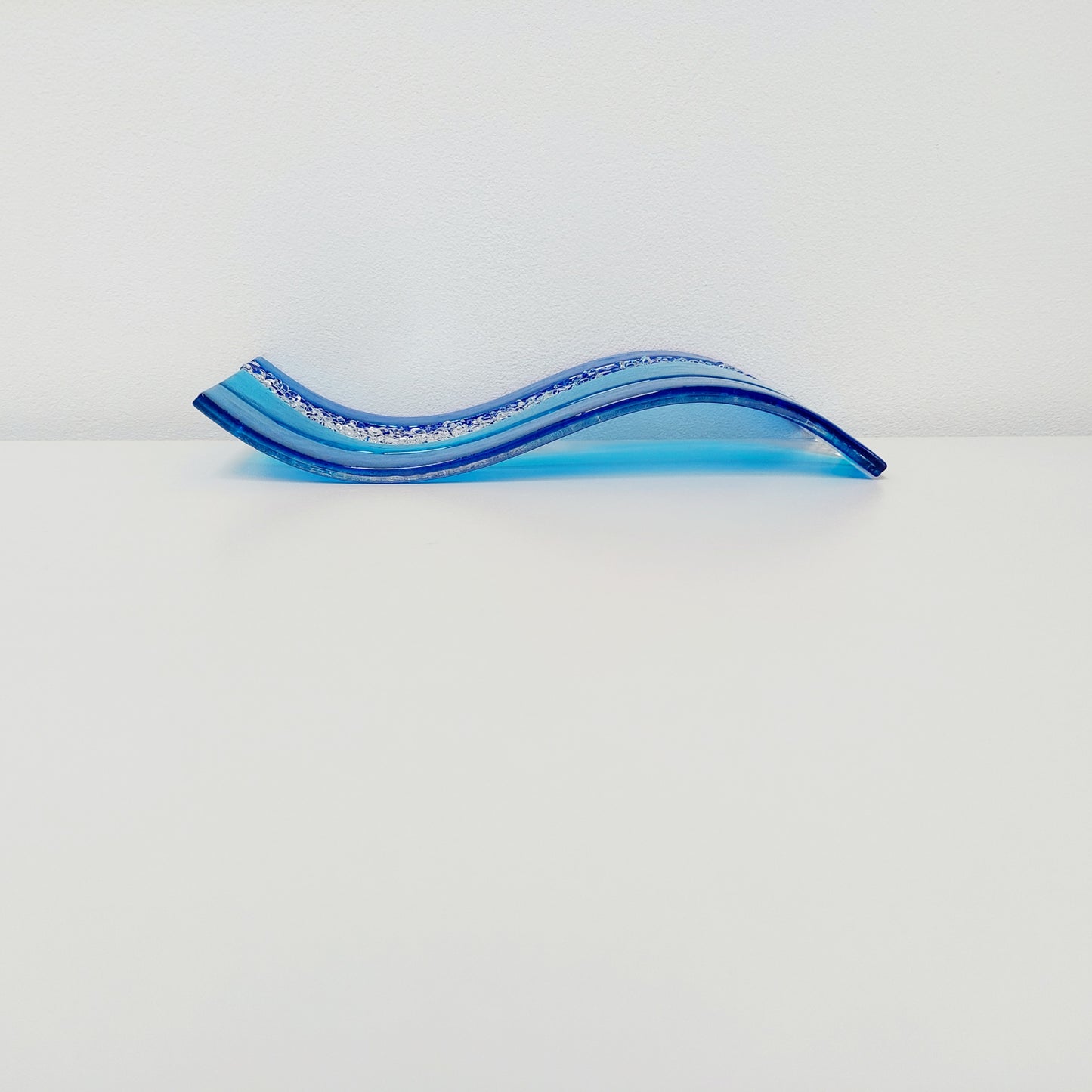 Turquoise Blue Glass Art Wave, Handmade Kiln Formed Glass Ornament