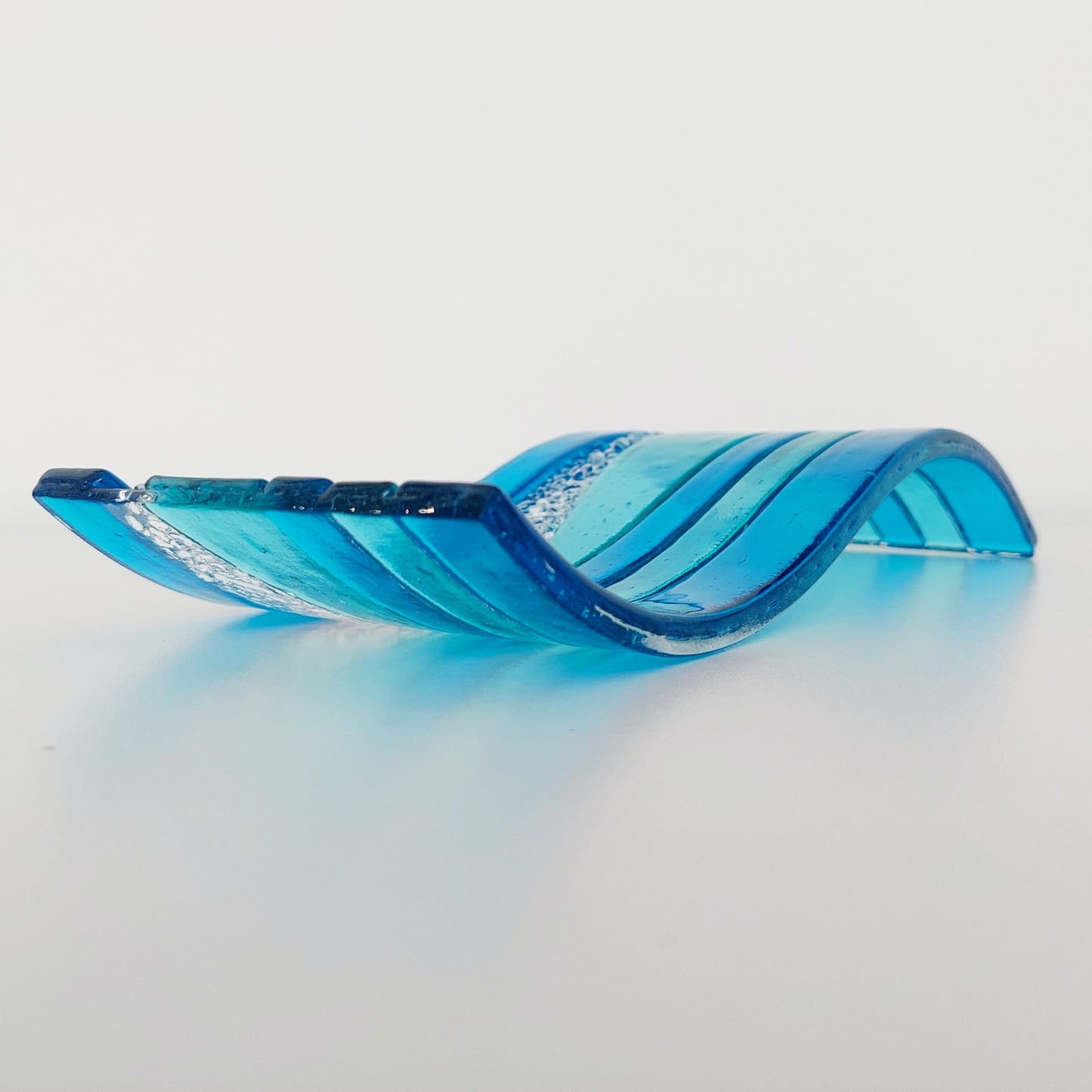 Aqua and Turquoise Glass Art Ornament, Handmade Kiln Formed Glass Wave, Textured Mantlepiece Ornament, Lake District Glass Art, Summer Décor