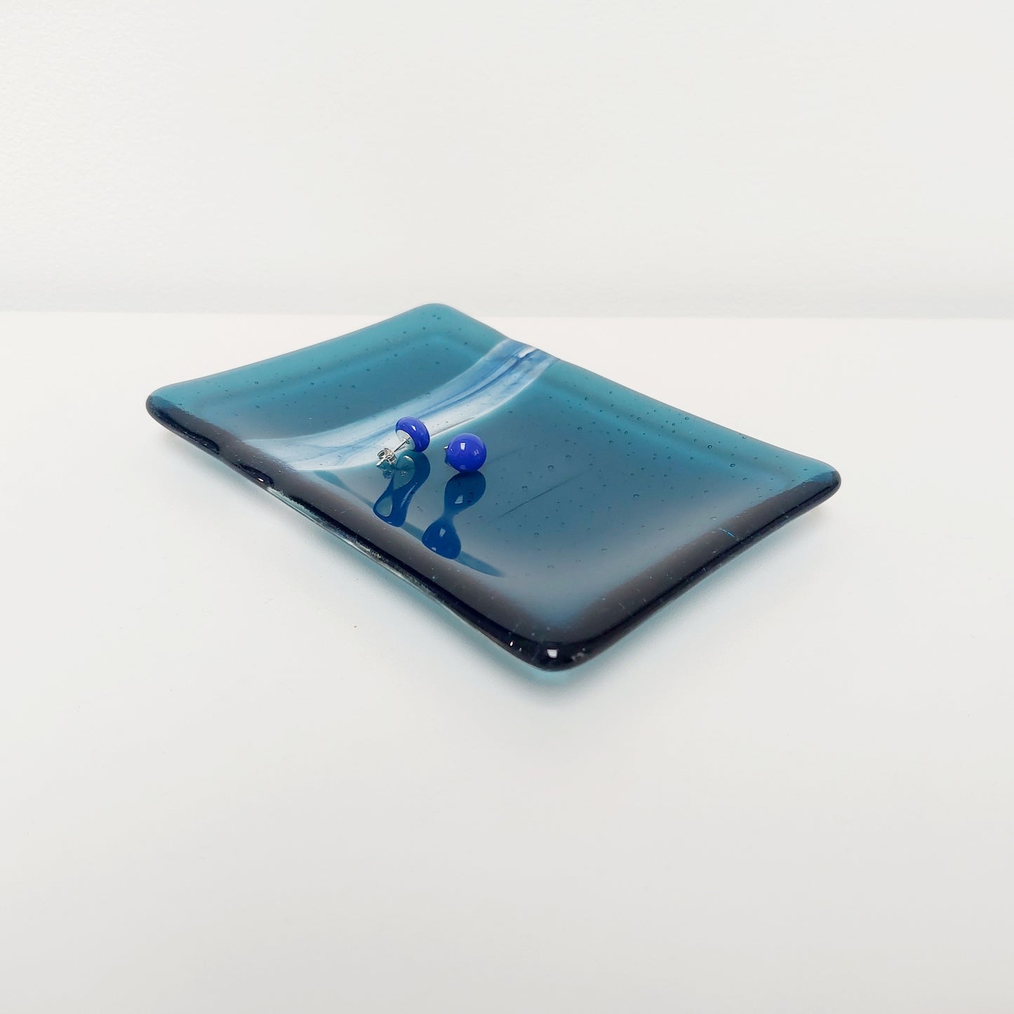 Ocean Glass Art Soap Tray, Handmade Aventurine and Sea Blue Fused Glass Dish