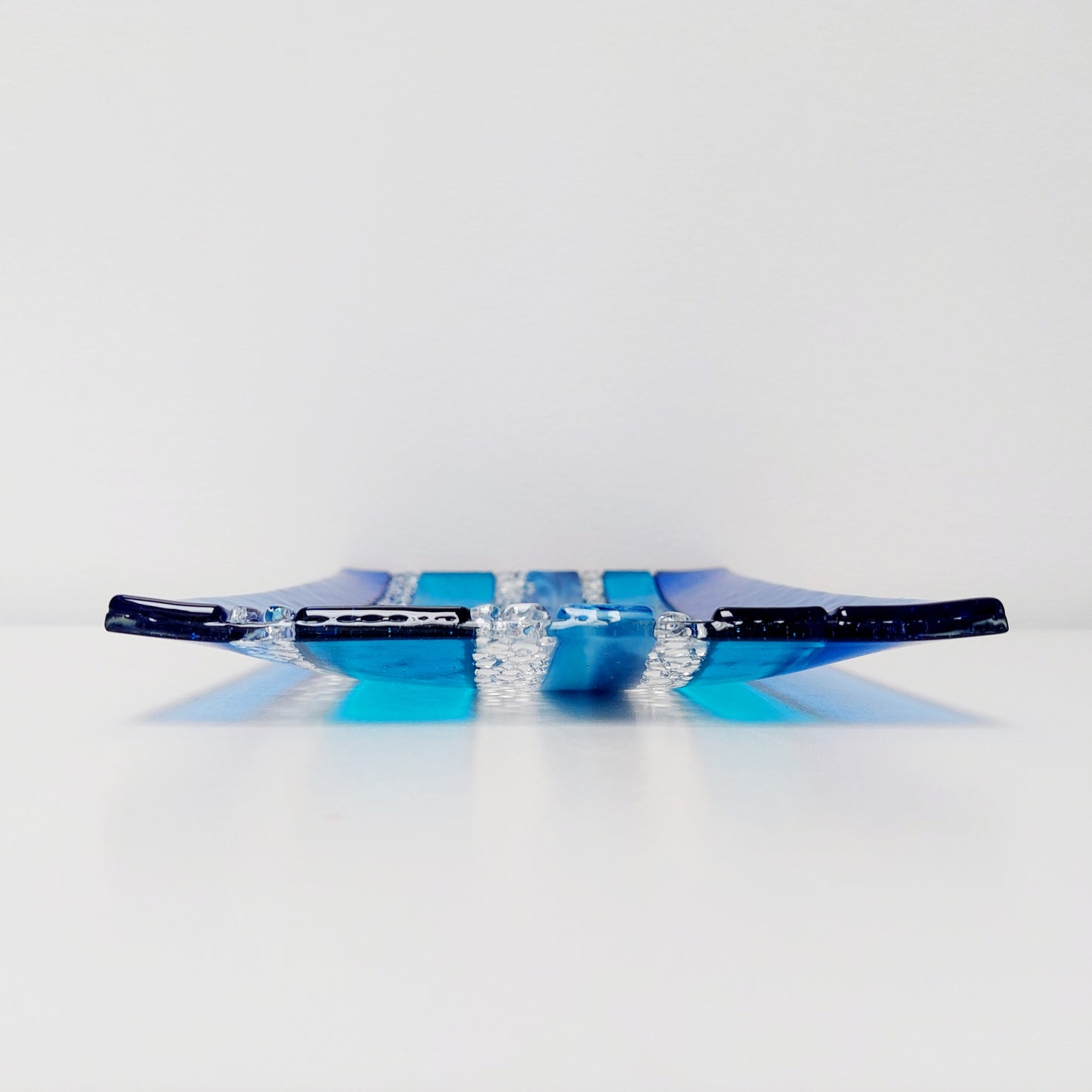 Blue Textured Glass Art Plate, Handcrafted Decorative Tray