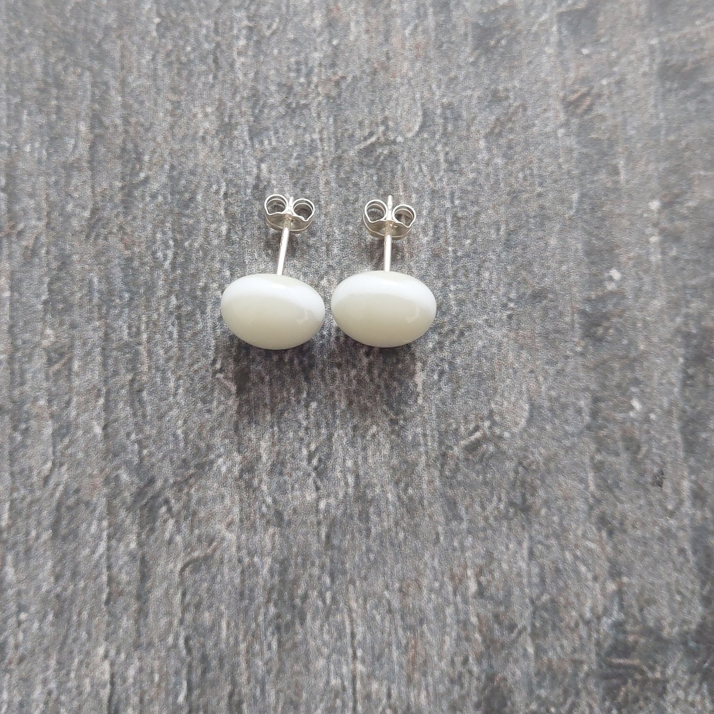 French Vanilla Glass Stud Earrings with Sterling Silver Posts, Handmade Cream Studs