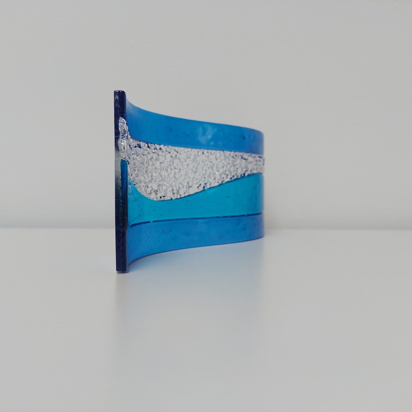 Turquoise Blue Glass Art Wave, Handmade Kiln Formed Glass Ornament