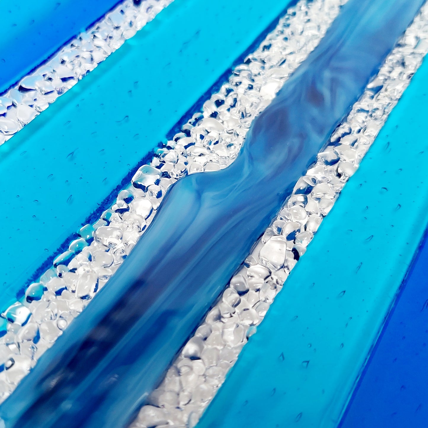 Blue Textured Glass Art Plate, Handcrafted Decorative Tray