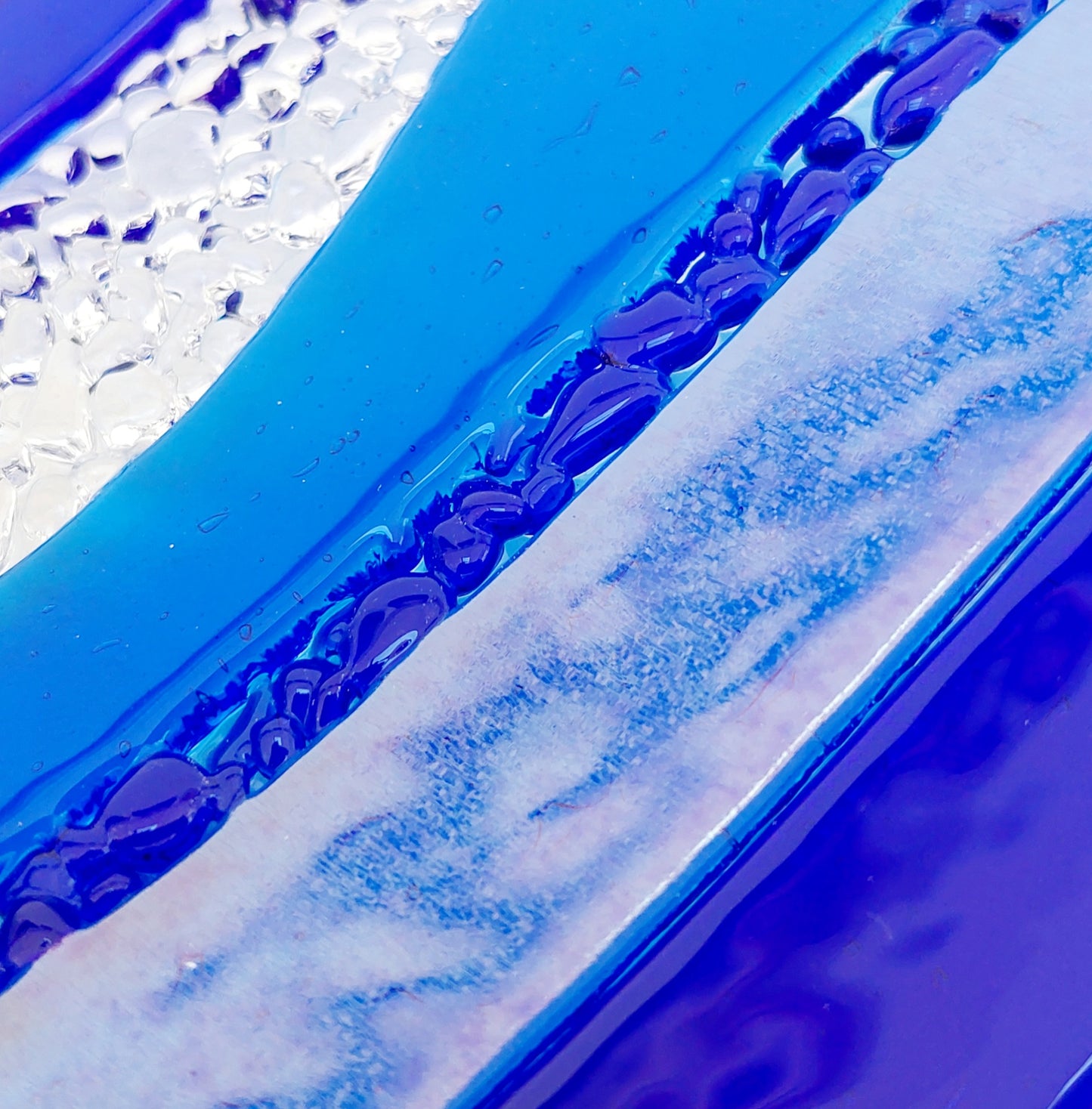 Blue Glass Art Wave, Handcrafted Turquoise and Cobalt Blue Mantlepiece Ornament