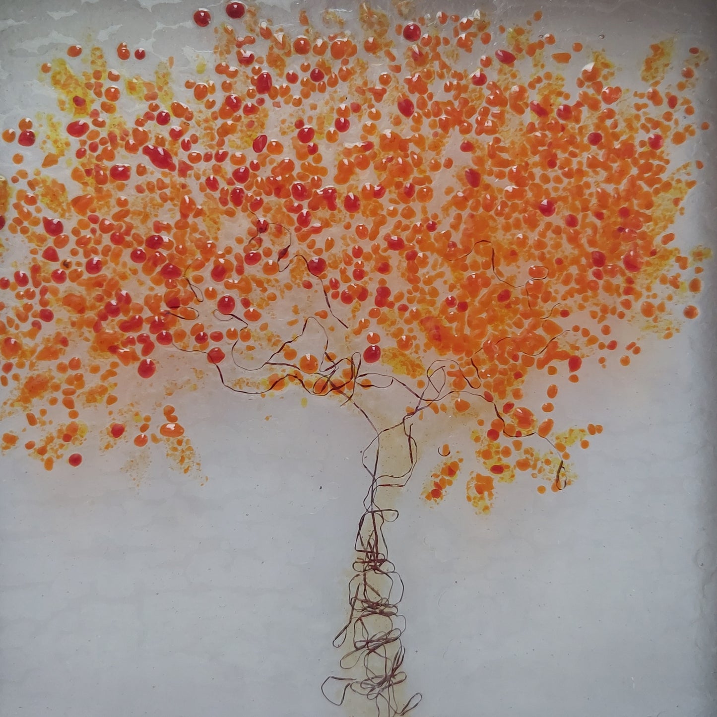 Framed Autumnal Glass Tree, Handmade Fused Glass Picture